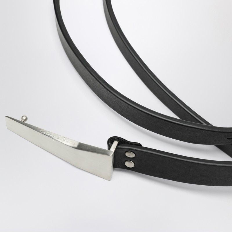 RICK OWENS Leather Belt with Metallic Buckle