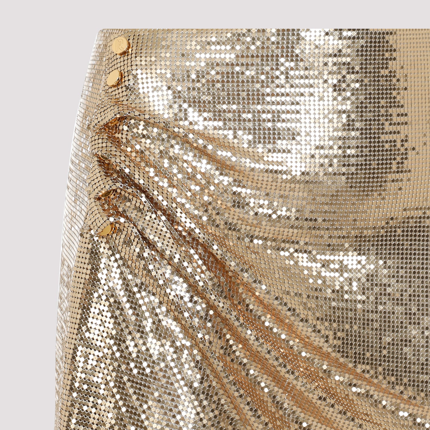 RABANNE Statement Metallic Skirt with Asymmetric Hem