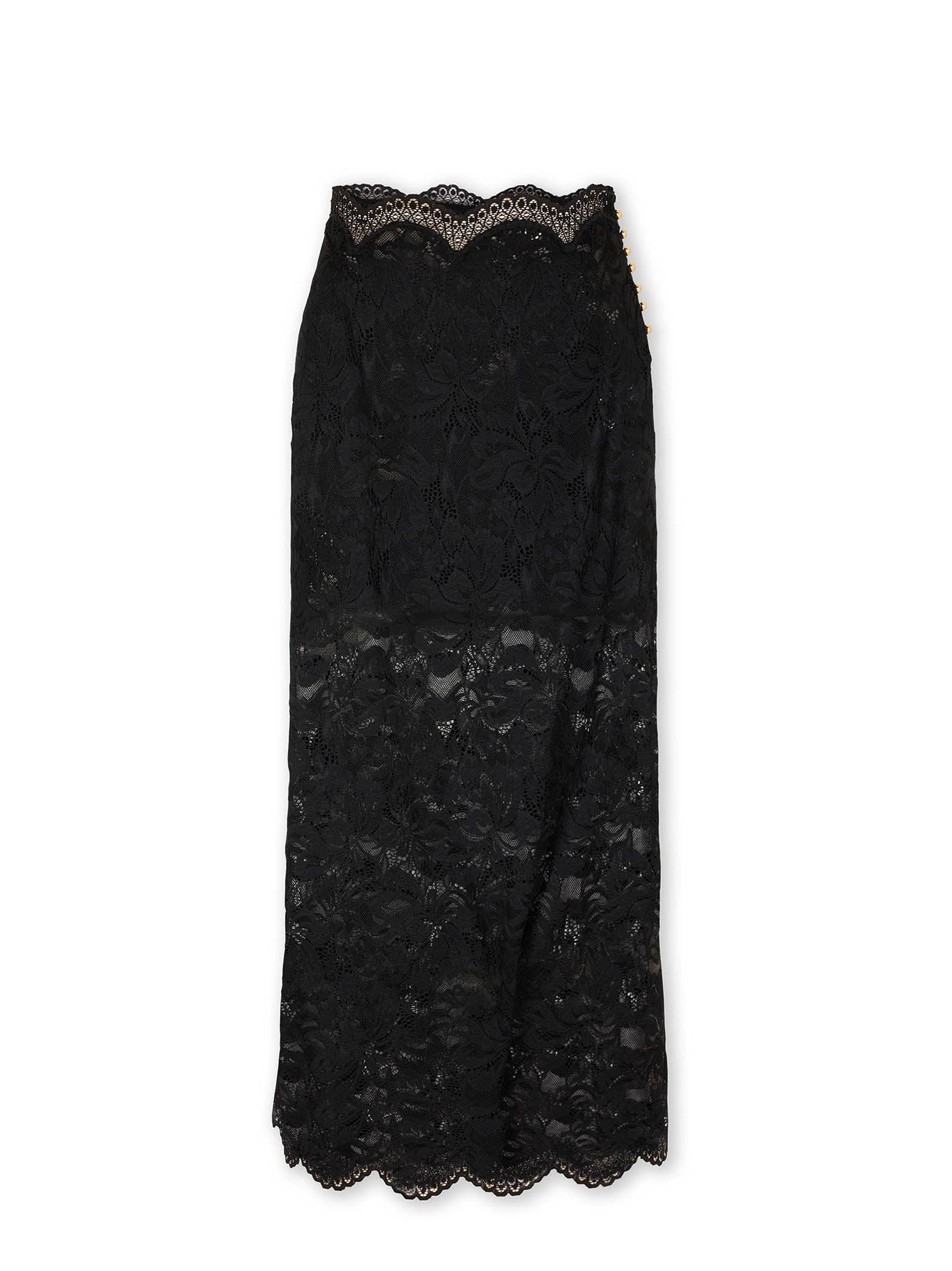 RABANNE Floral Lace Midi Skirt with Scalloped Edges - Size 36
