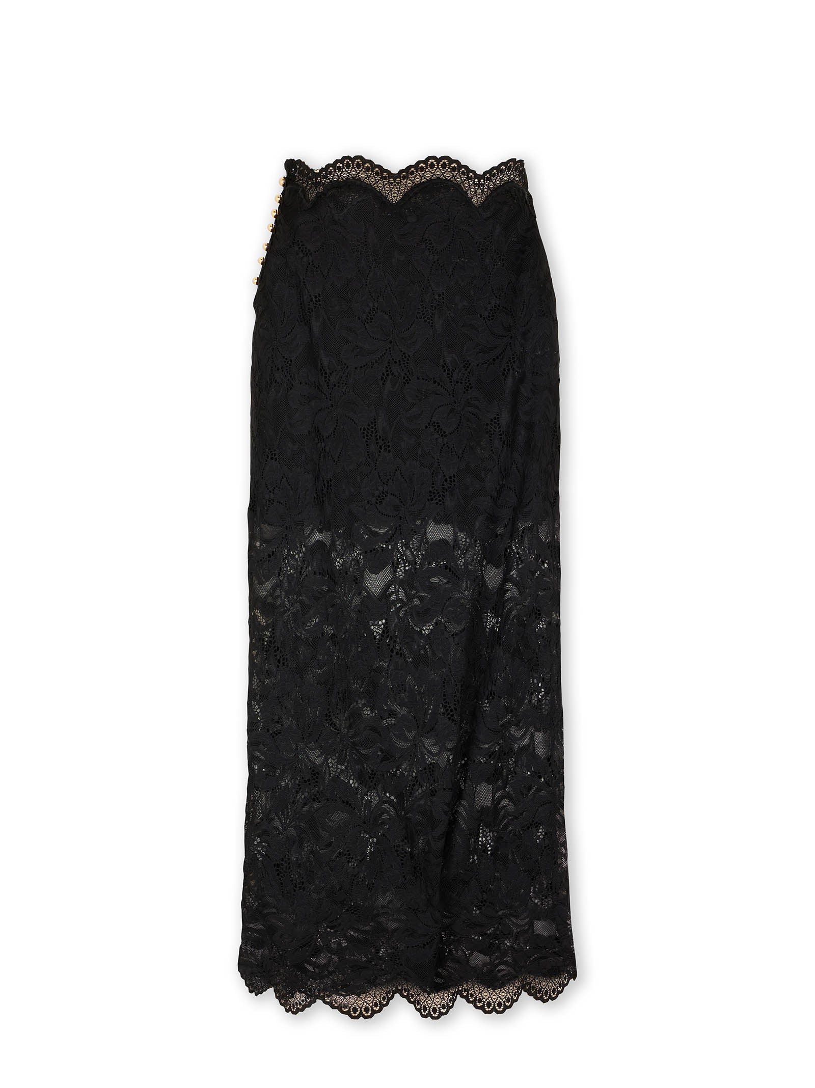 RABANNE Floral Lace Midi Skirt with Scalloped Edges - Size 36