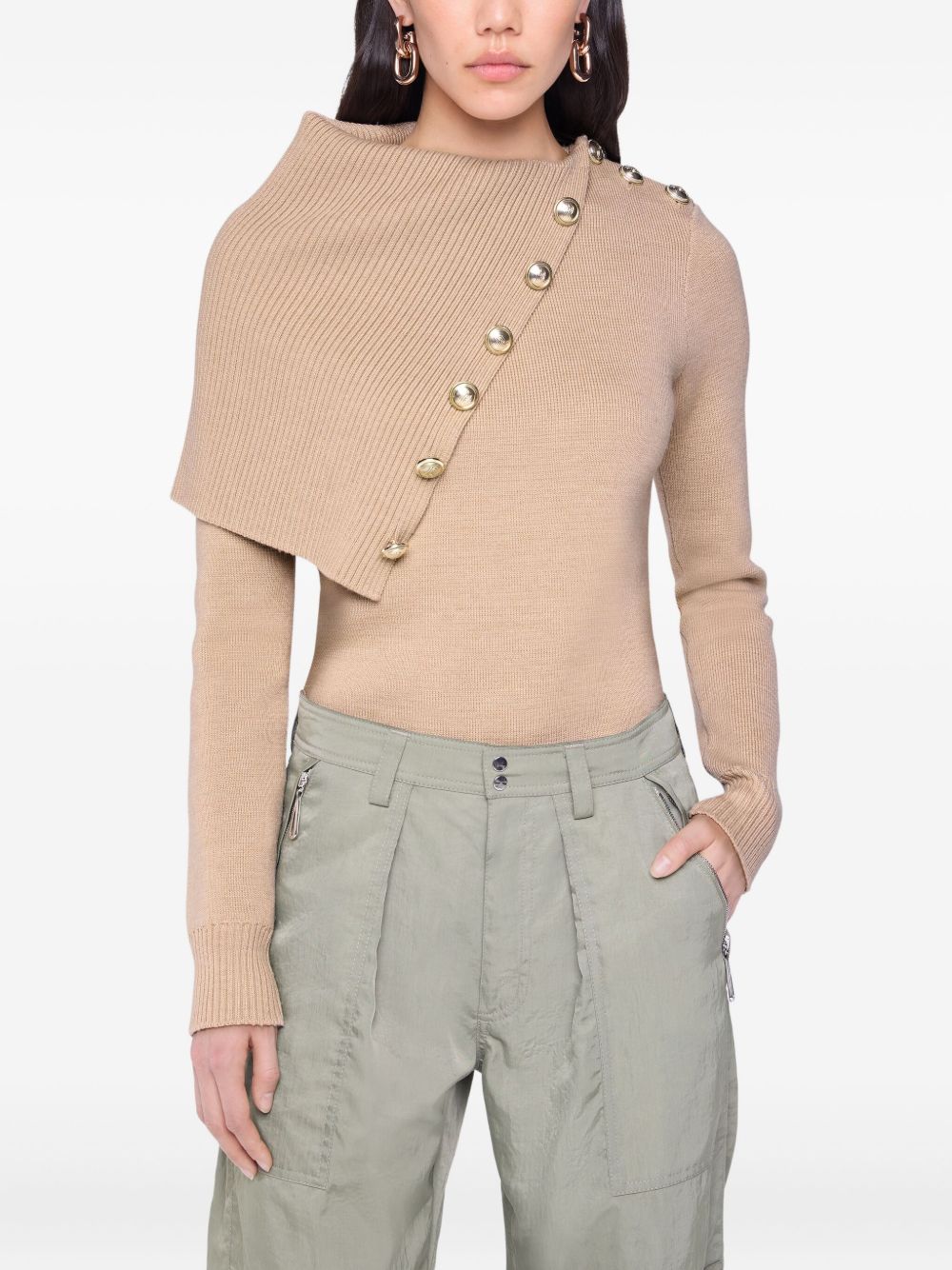 RABANNE Oversized Turtleneck Sweater with Gold Buttons