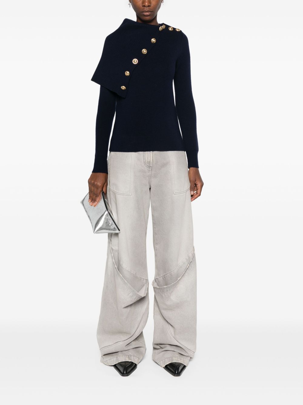 RABANNE Elegant Turtleneck Sweater with Gold Embossed Buttons - Women’s Size M