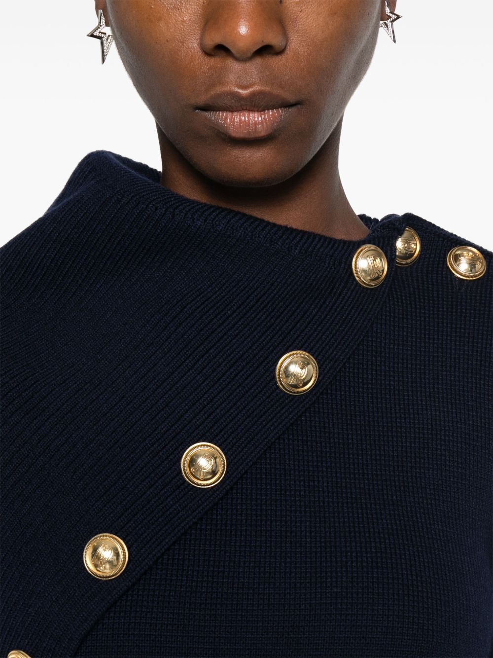 RABANNE Elegant Turtleneck Sweater with Gold Embossed Buttons - Women’s Size M