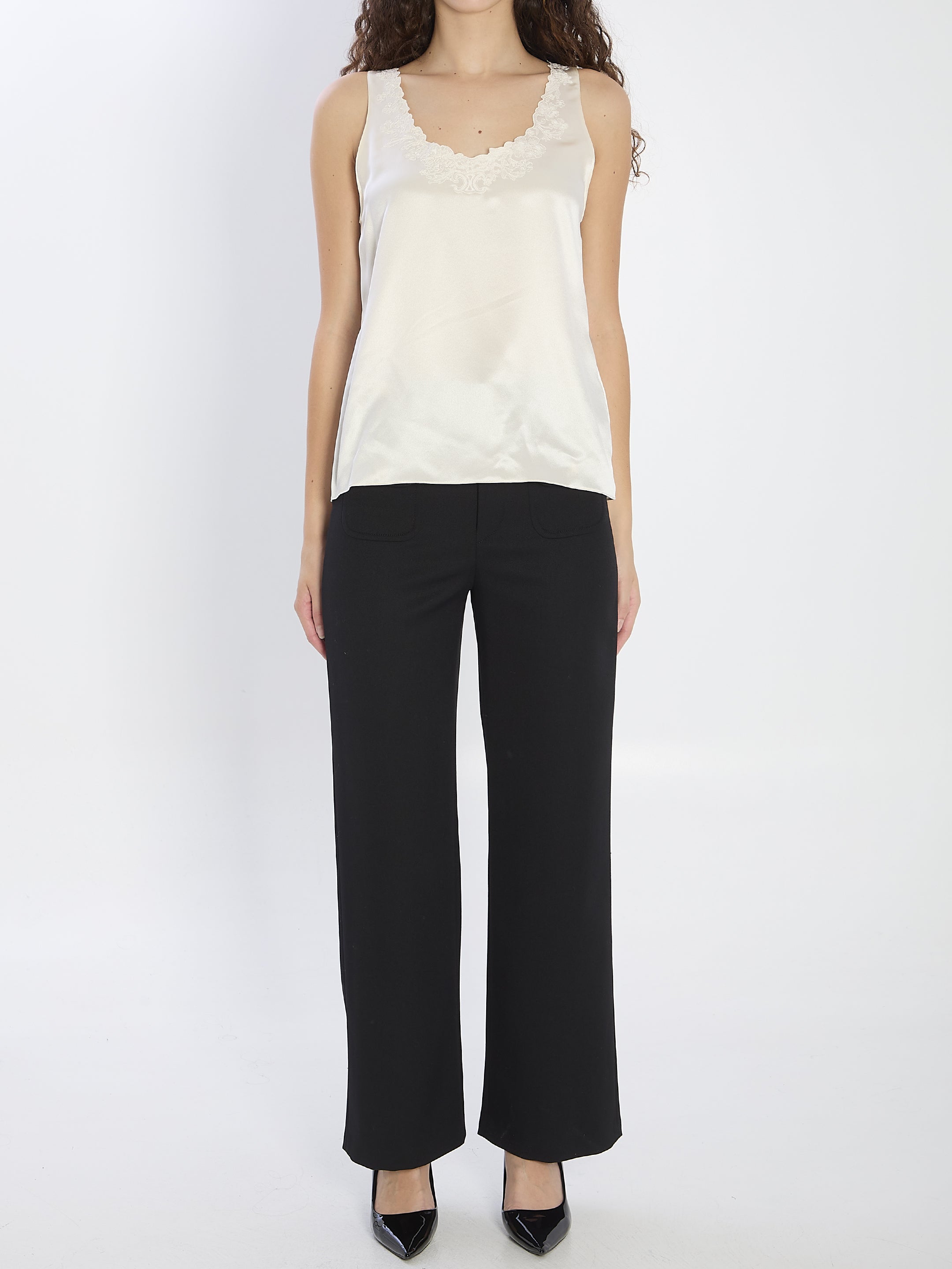 CELINE Embroidered Relaxed Fit Lingerie Top - Size 38