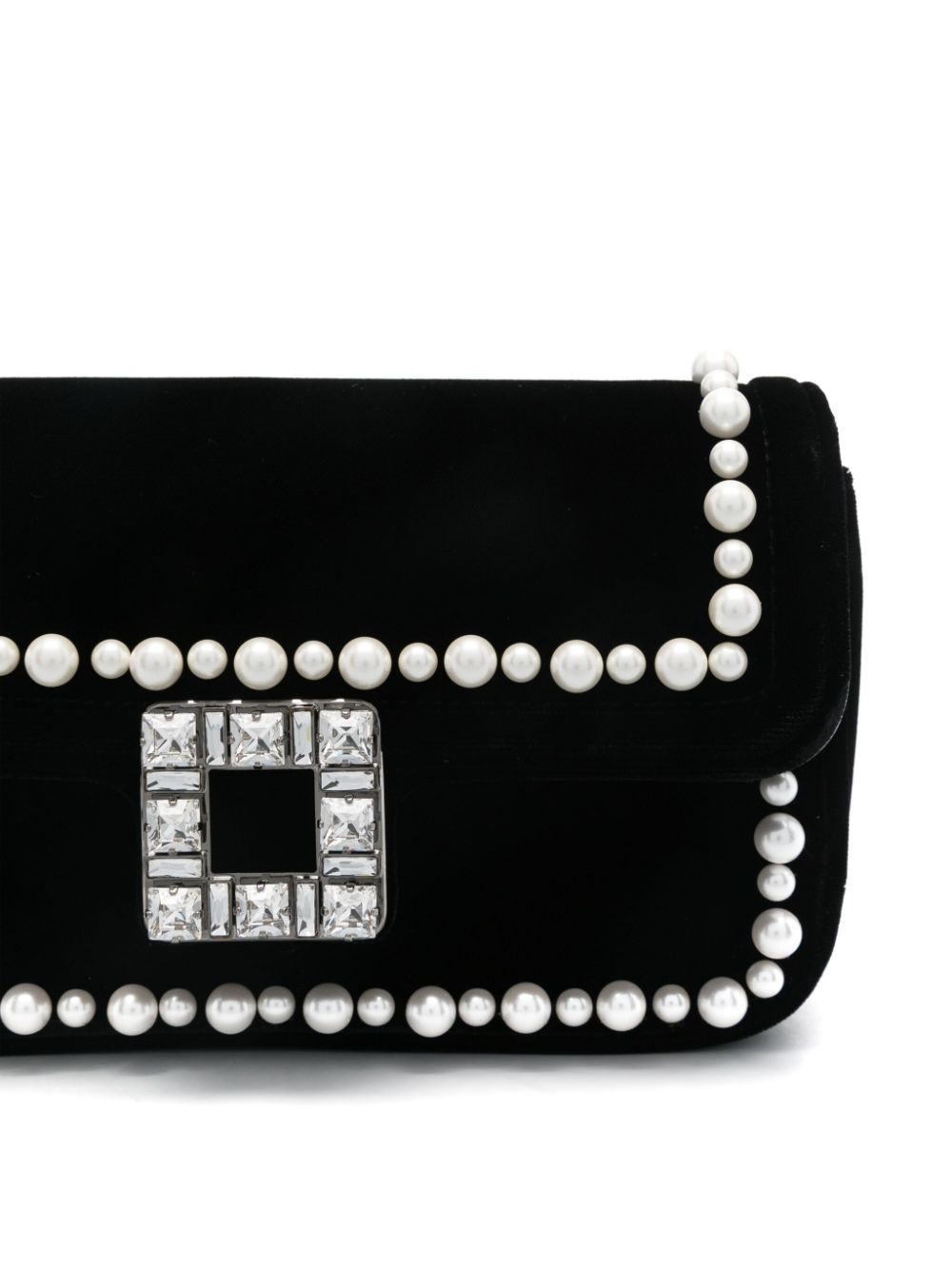 ROGER VIVIER Mini Velvet Foldover Clutch with Crystal and Pearl Embellishments