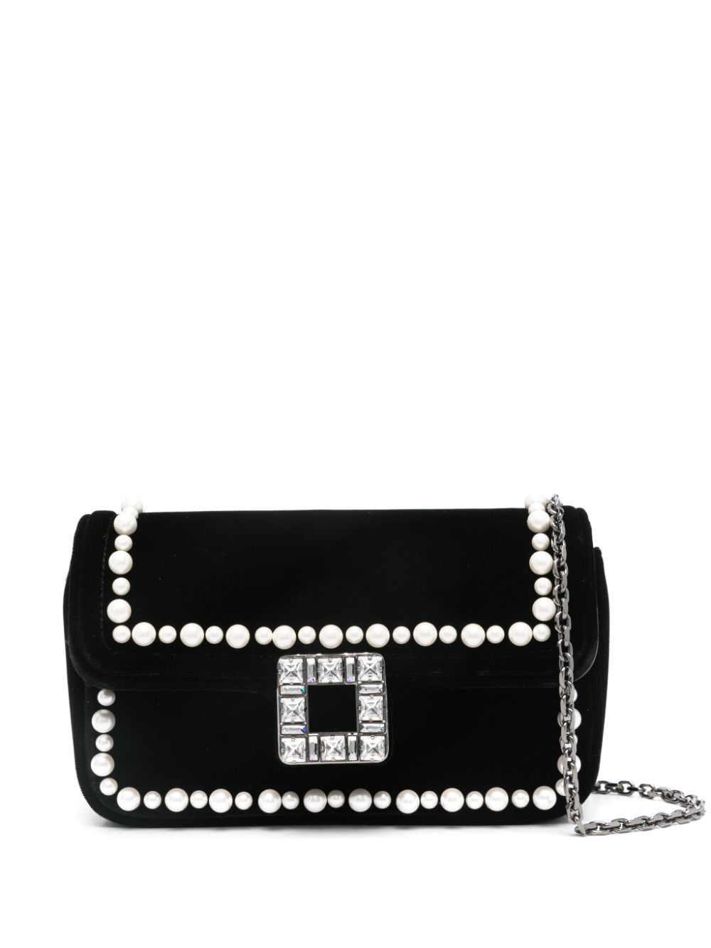 ROGER VIVIER Mini Velvet Foldover Clutch with Crystal and Pearl Embellishments