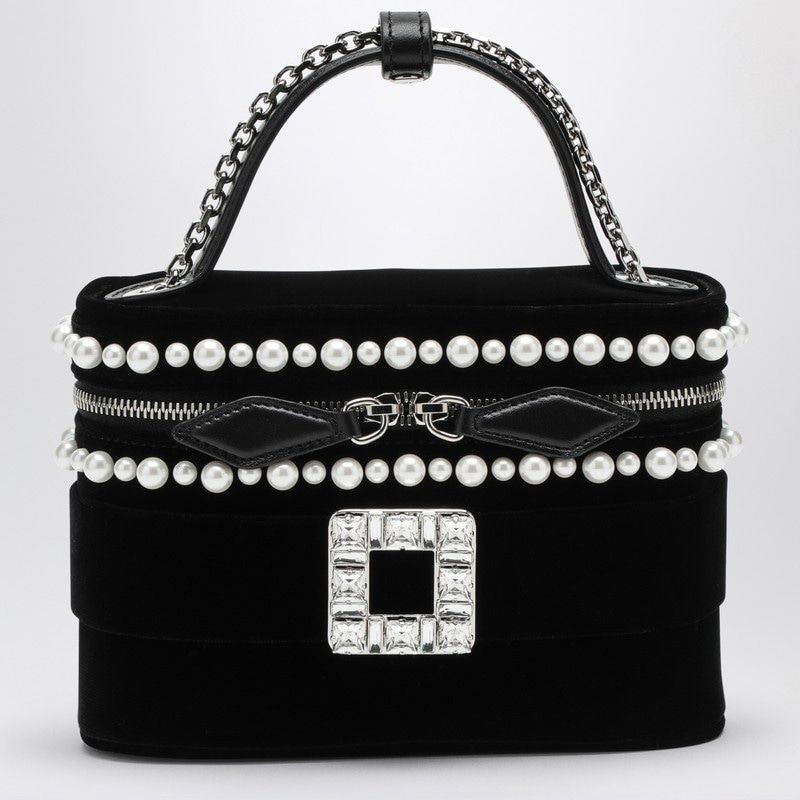 ROGER VIVIER Velvet Vanity Mini Handbag with Beads and Rhinestone Buckle