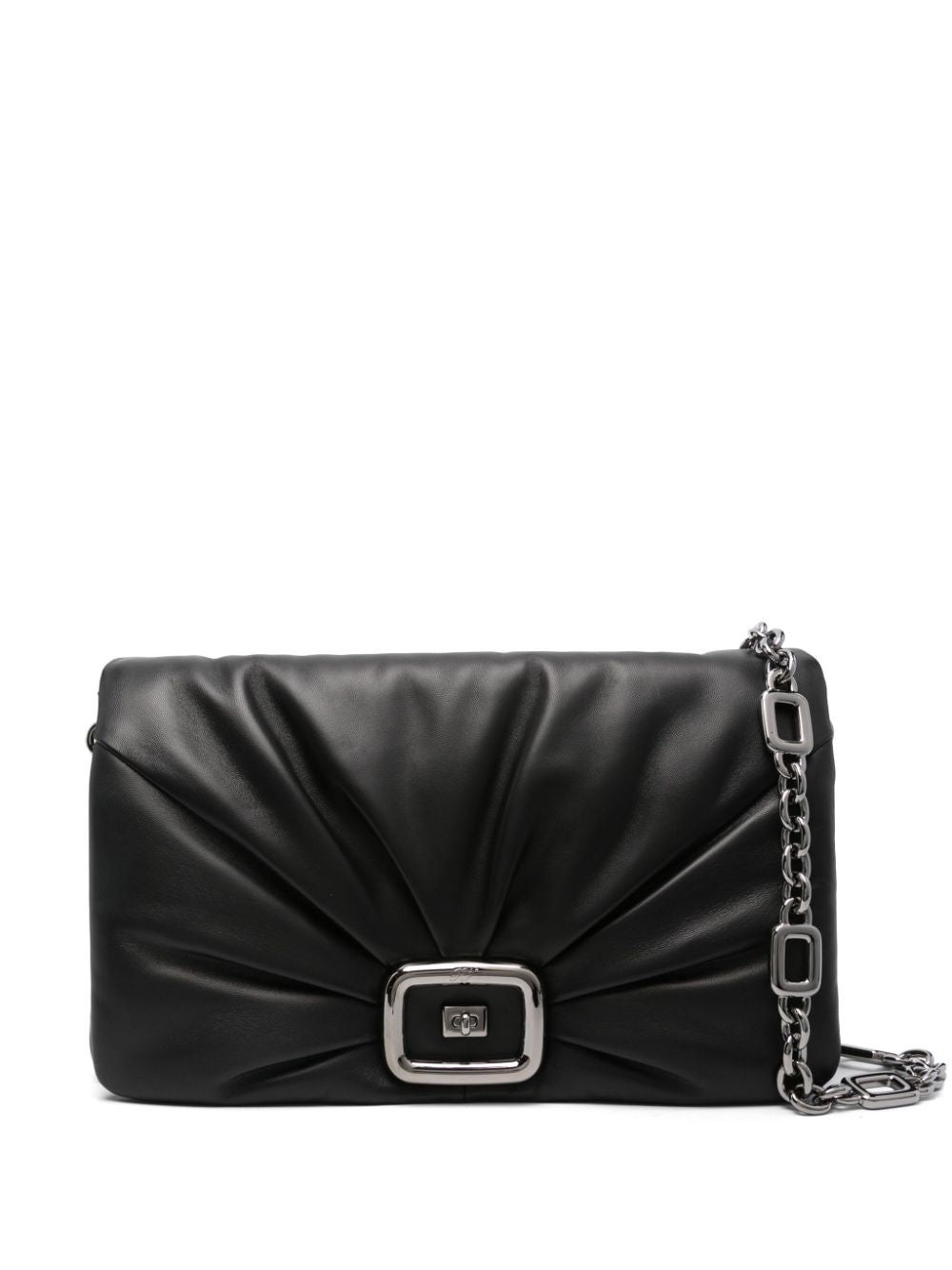 ROGER VIVIER Smooth Grain Foldover Top Clutch with Detachable Strap