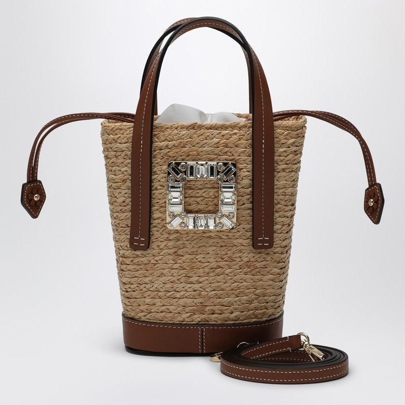 ROGER VIVIER Mini Bucket Handbag with Crystal-Embellished Buckle - Dimensions: 17x15x6.5cm