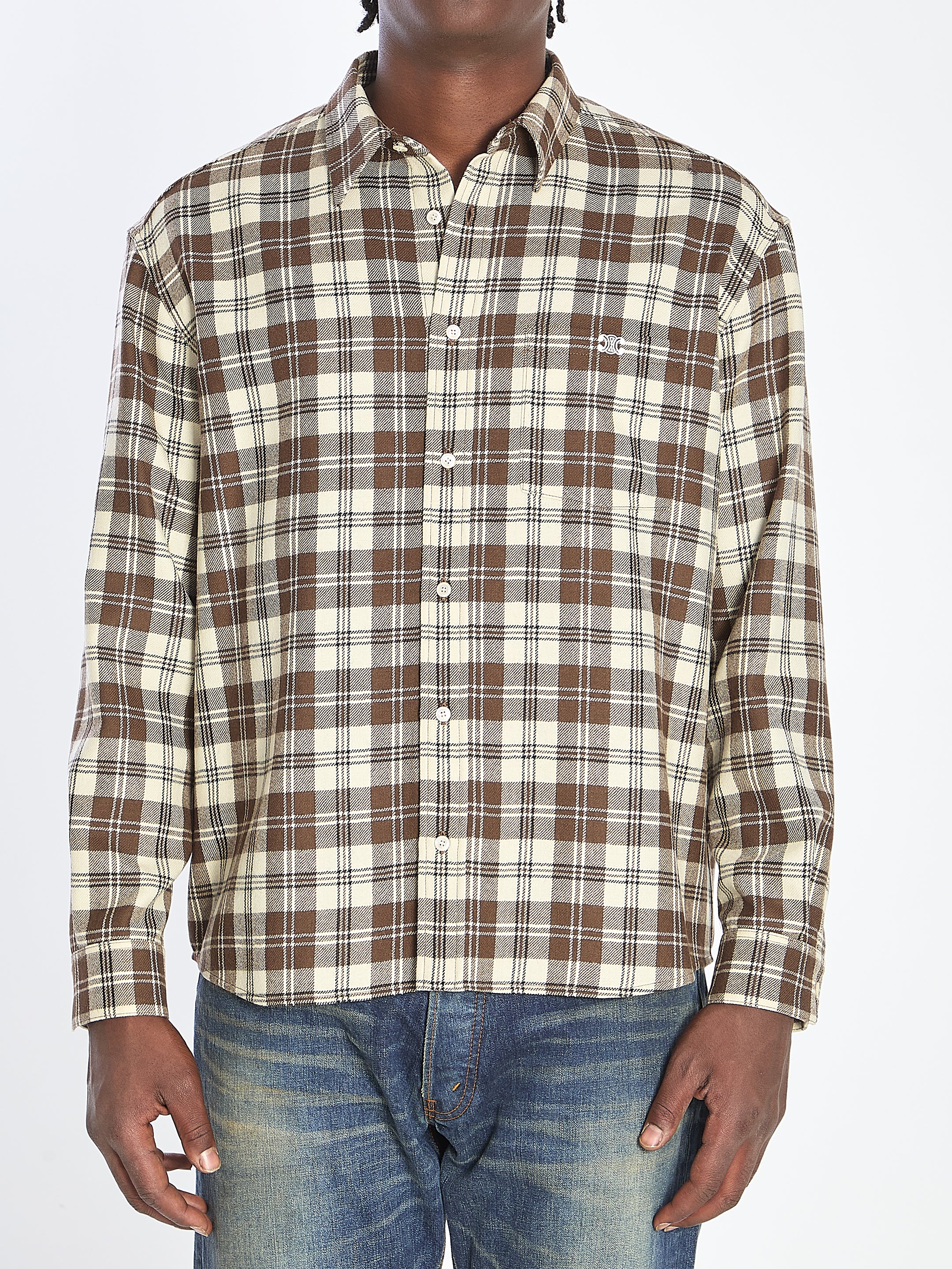 CELINE Checkered Design Wool Shirt - Size 41