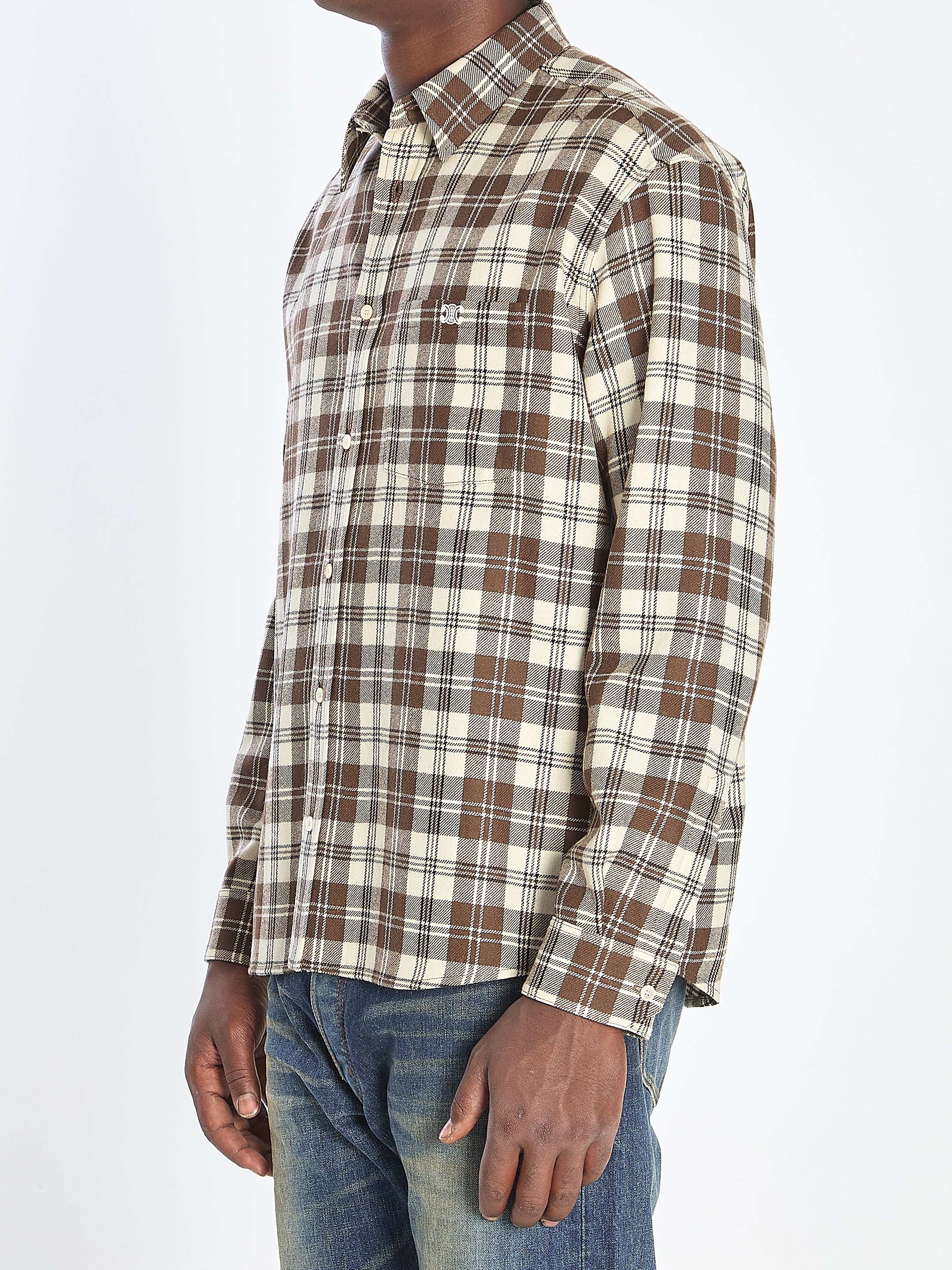 CELINE Checkered Design Wool Shirt - Size 41