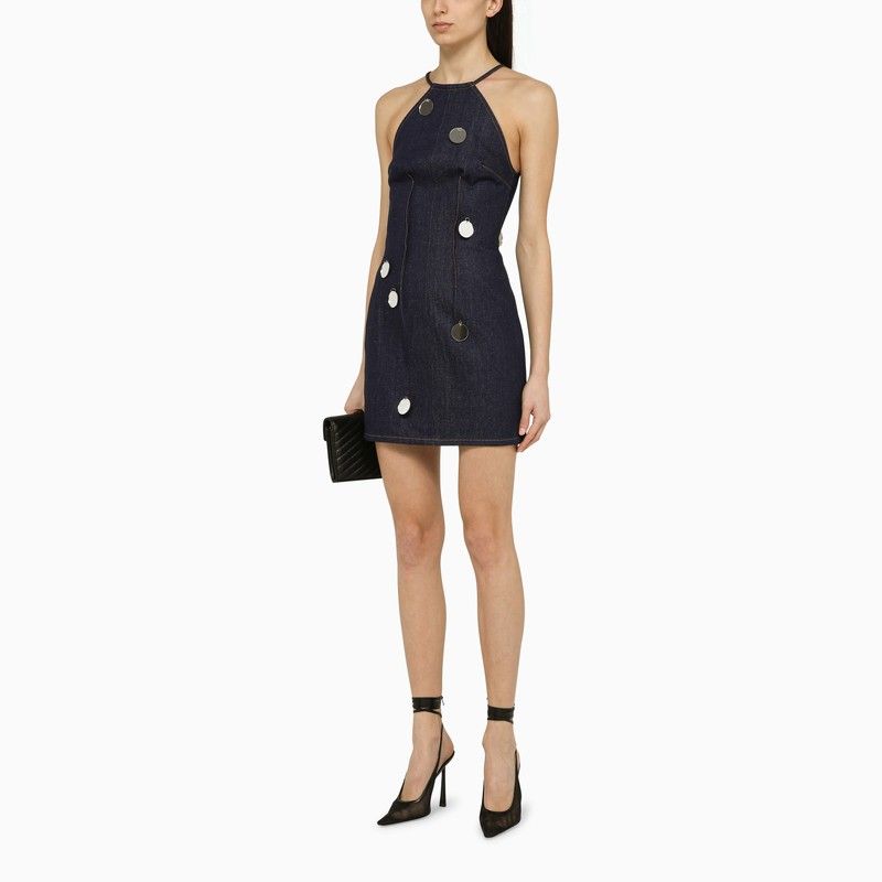 DAVID KOMA Stylish Denim Mini Dress with Decorative Mirrors