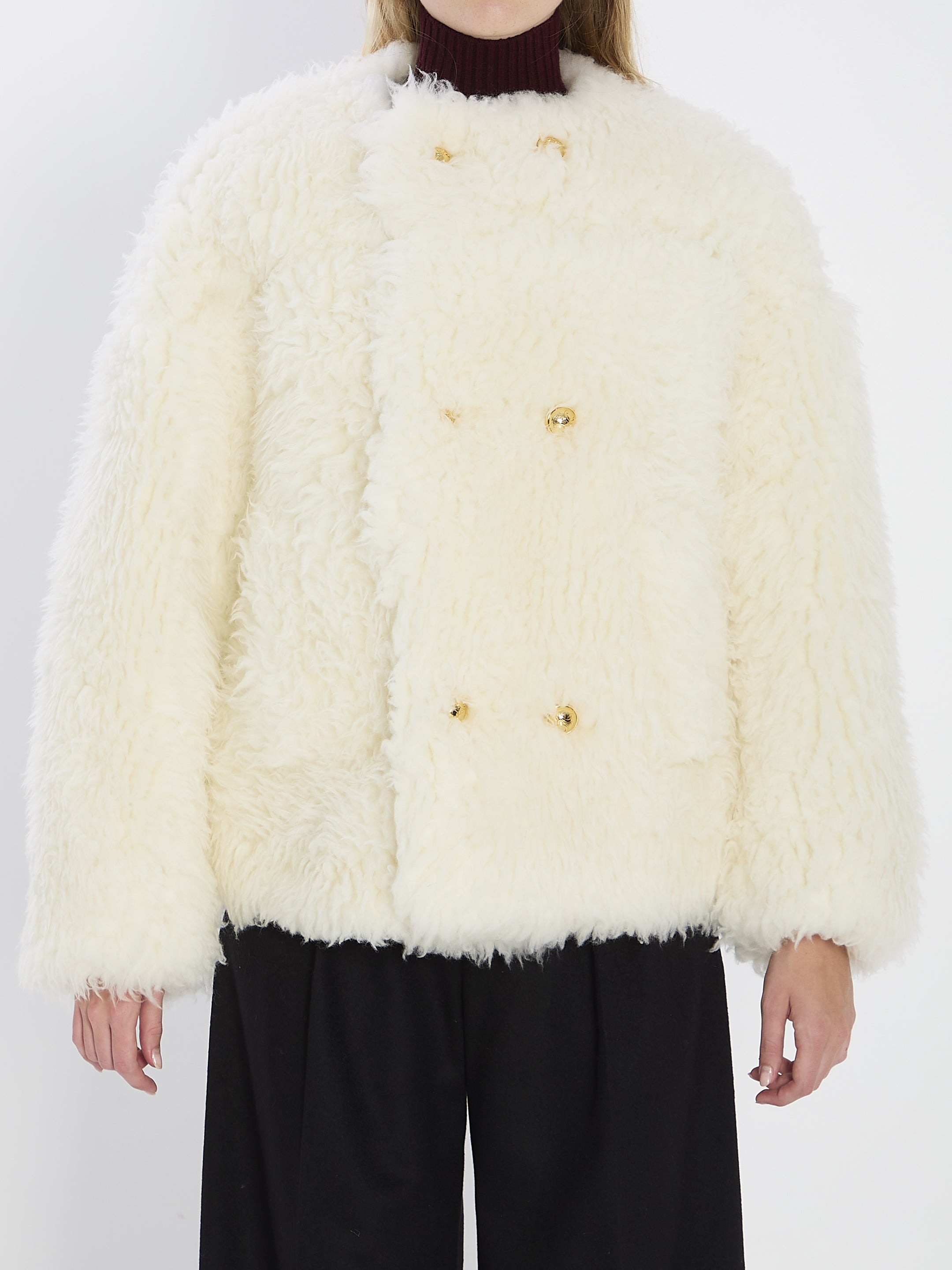 CELINE Fur-Effect Jacket with Double-Breasted Closure Size 36