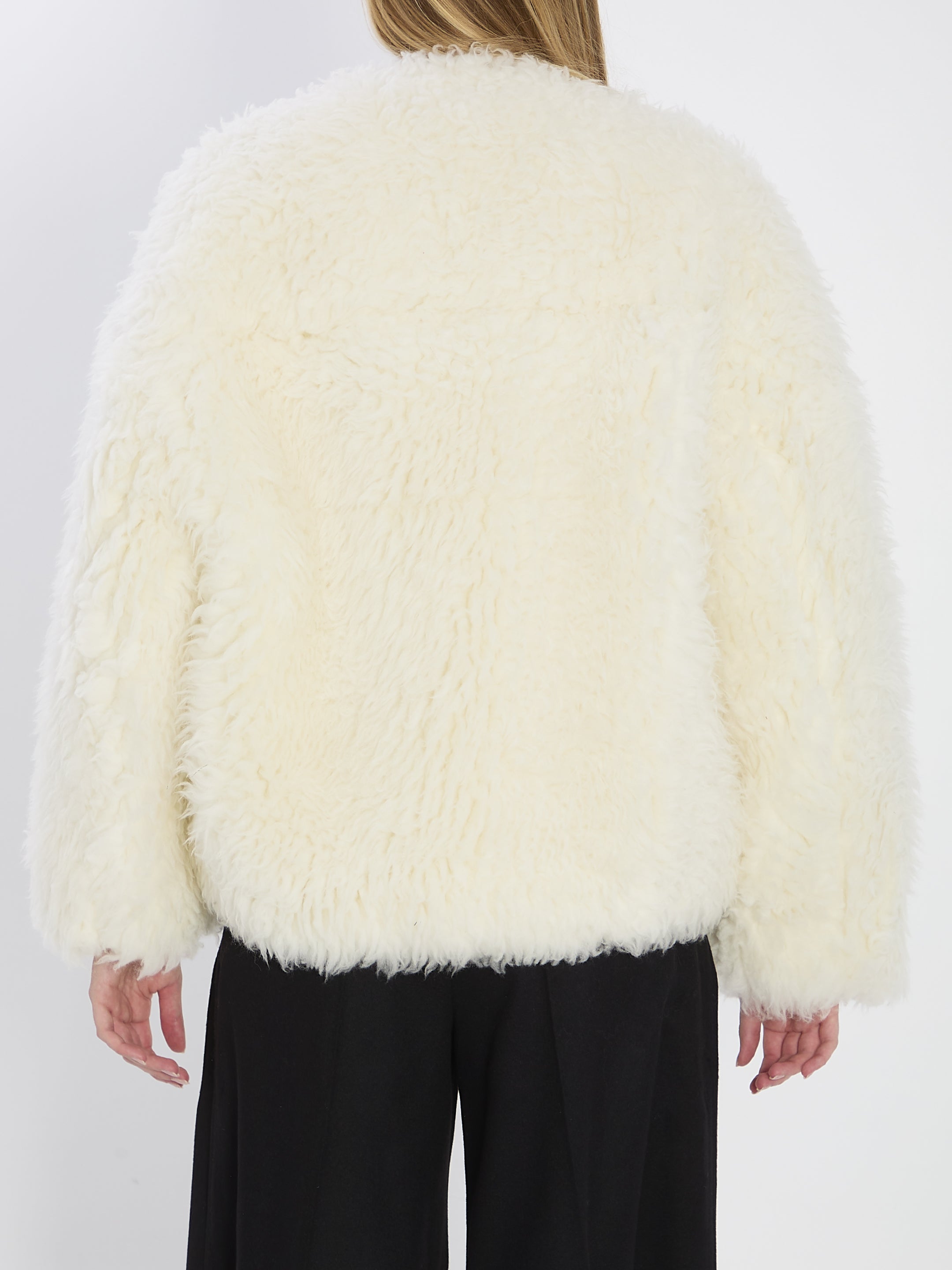 CELINE Fur-Effect Jacket with Double-Breasted Closure Size 36