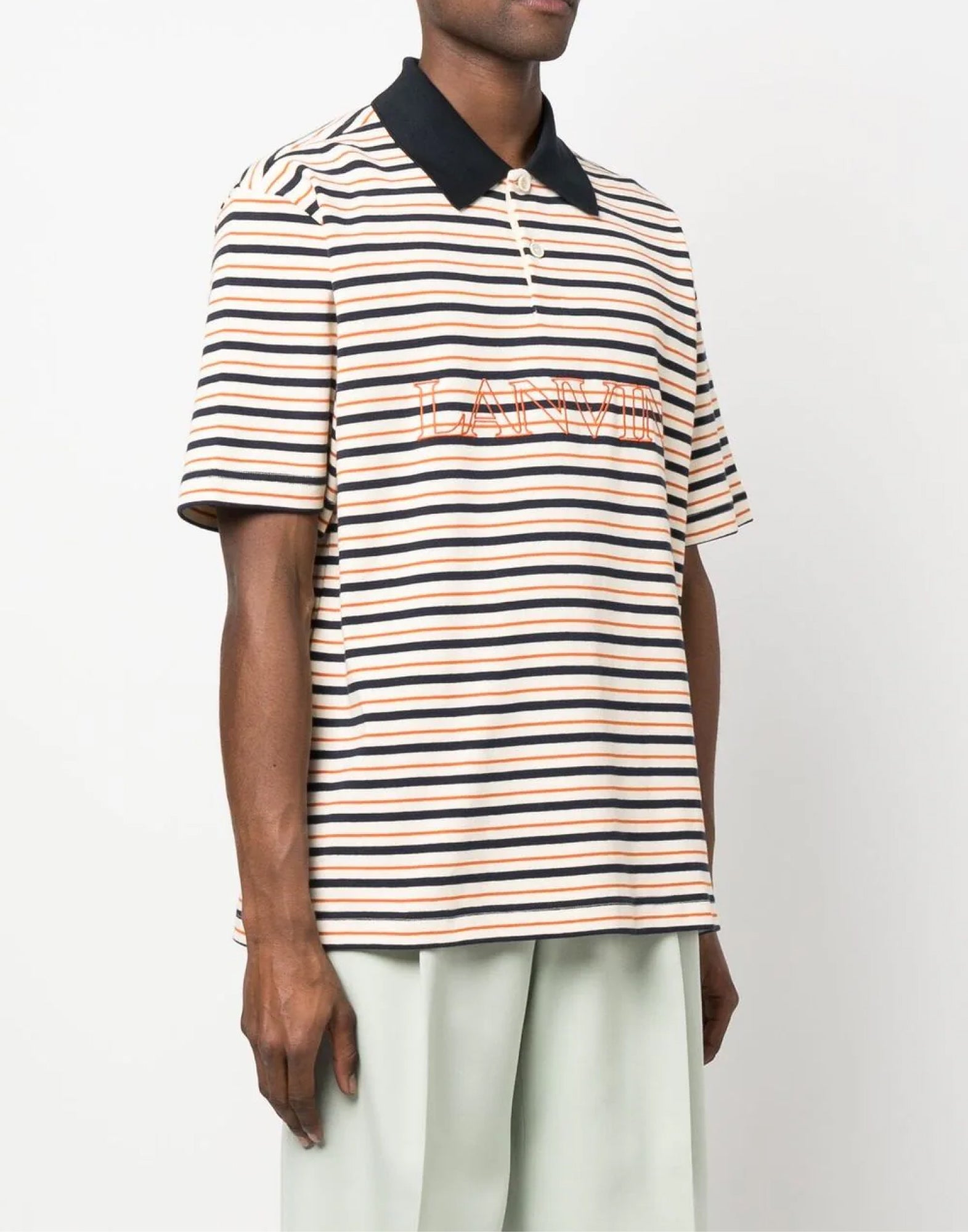 LANVIN Logo Embroidered Striped Polo Shirt - Short Sleeve