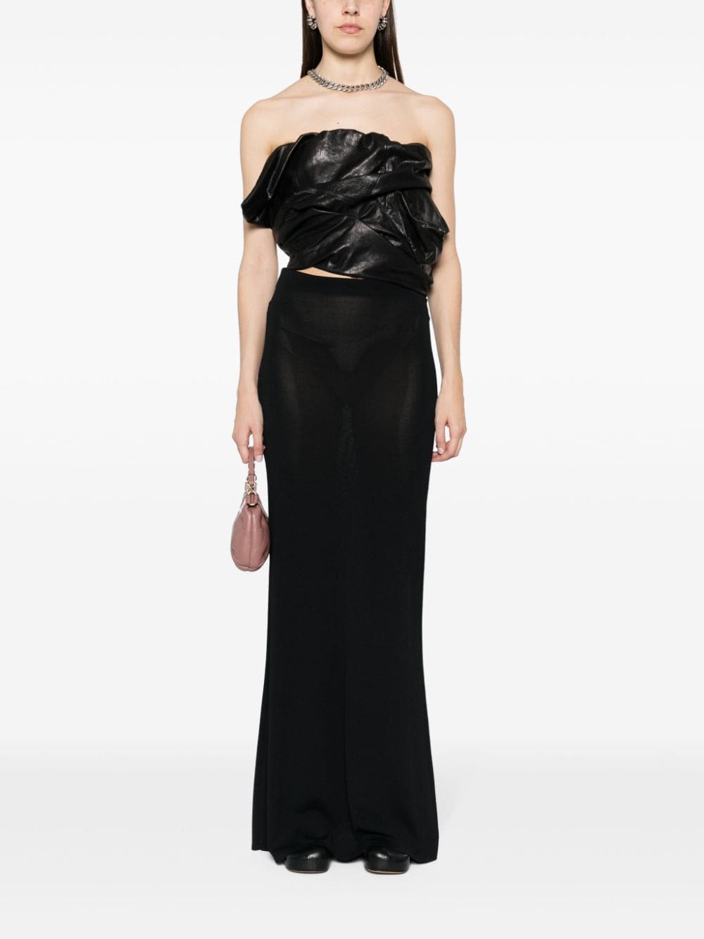 RICK OWENS Asymmetric Draped Leather Bustier Mini