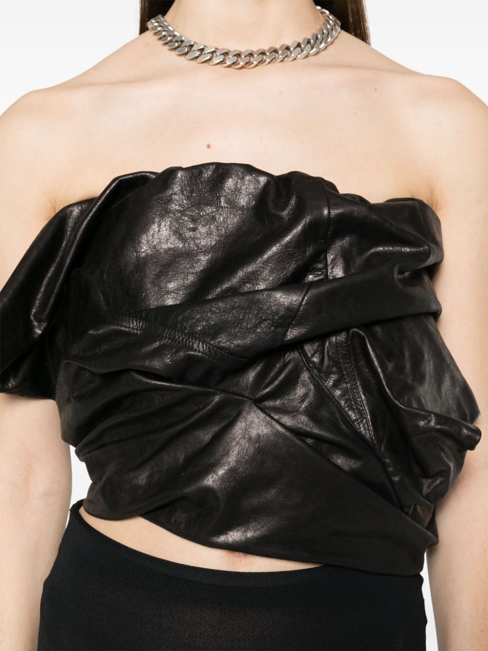 RICK OWENS Asymmetric Draped Leather Bustier Mini