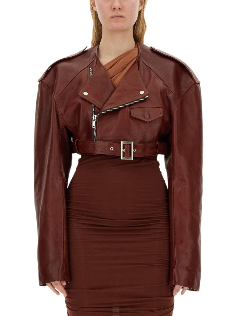 RICK OWENS Cropped Fit Leather Jacket Size 40