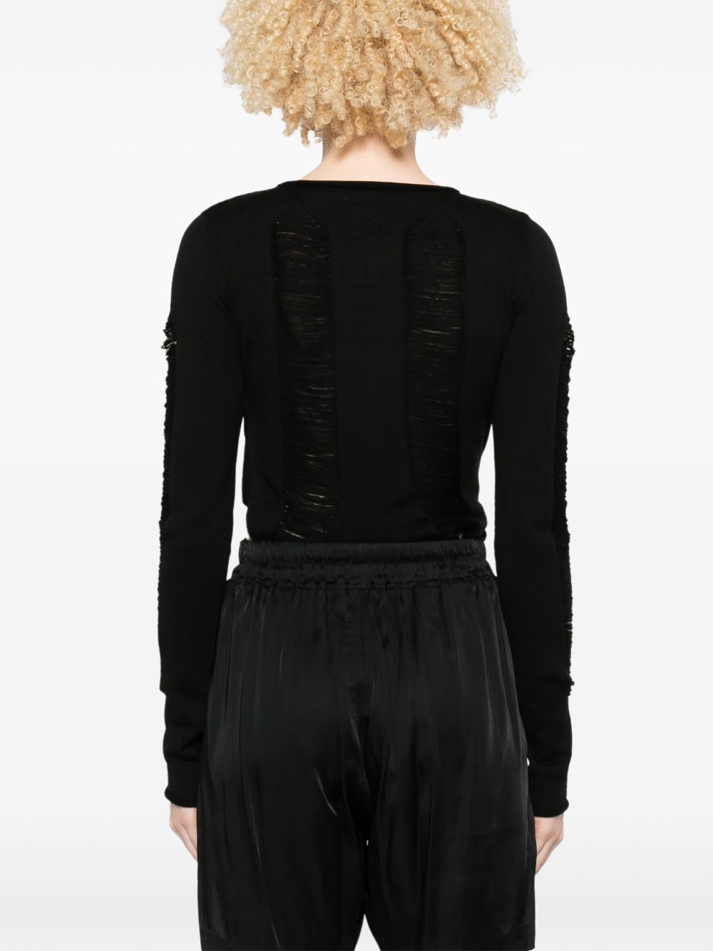 RICK OWENS Distressed Wool Top with Slash Neck - Women's Long Sleeves