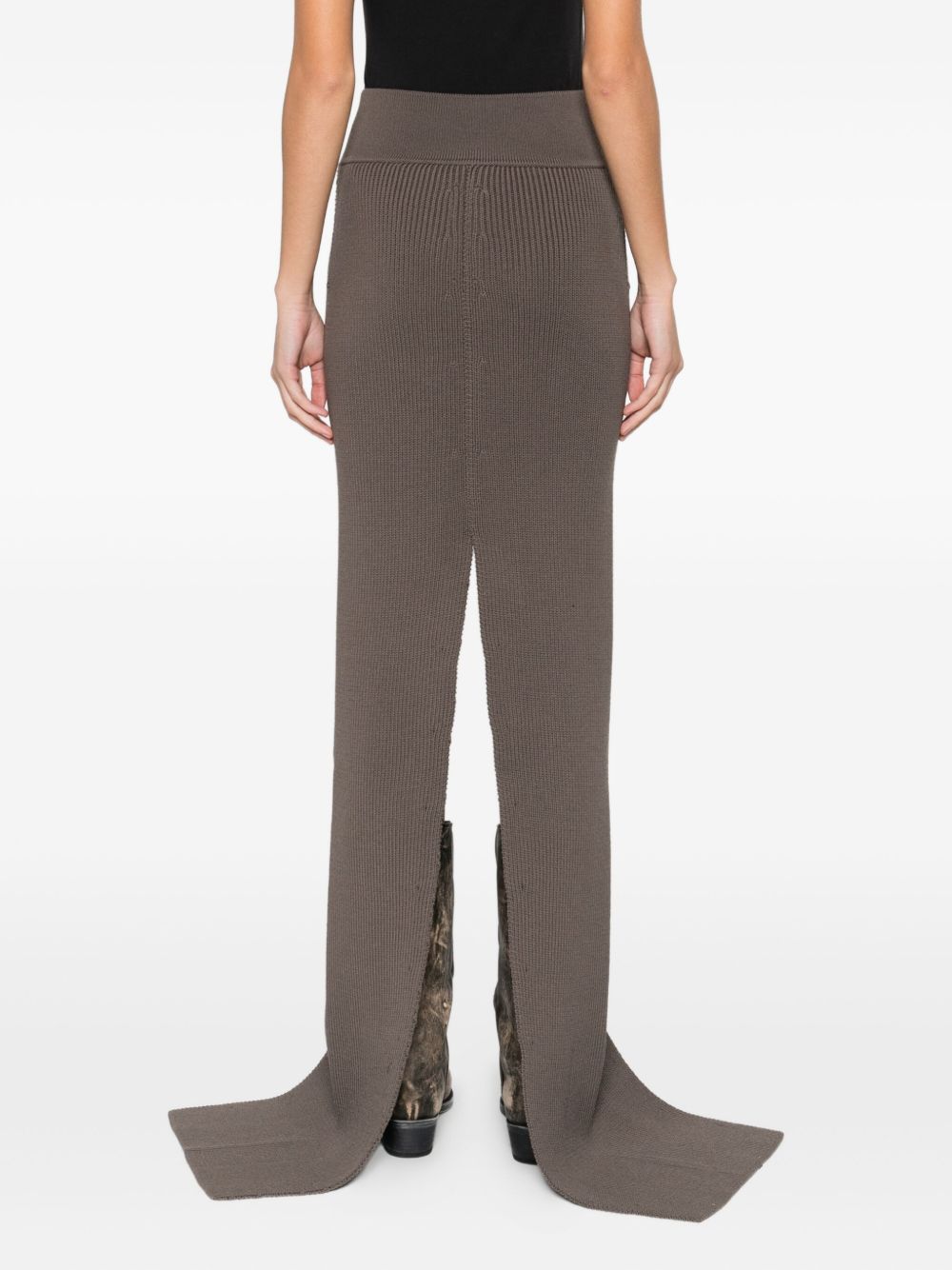 RICK OWENS High-Waisted Wool Long Skirt with Slit Detail