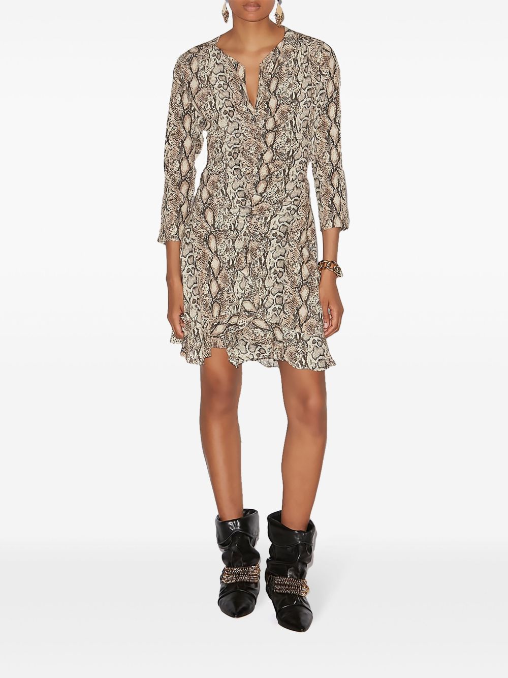 ISABEL MARANT Ruched Mini Dress with Snakeskin Print