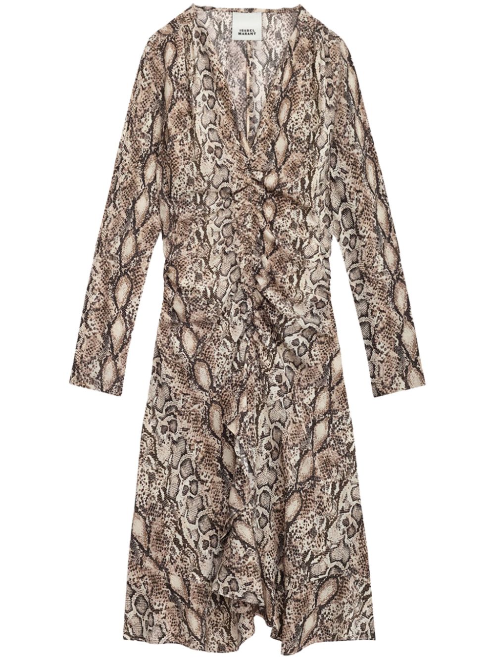 ISABEL MARANT Ruched Mini Dress with Snakeskin Print