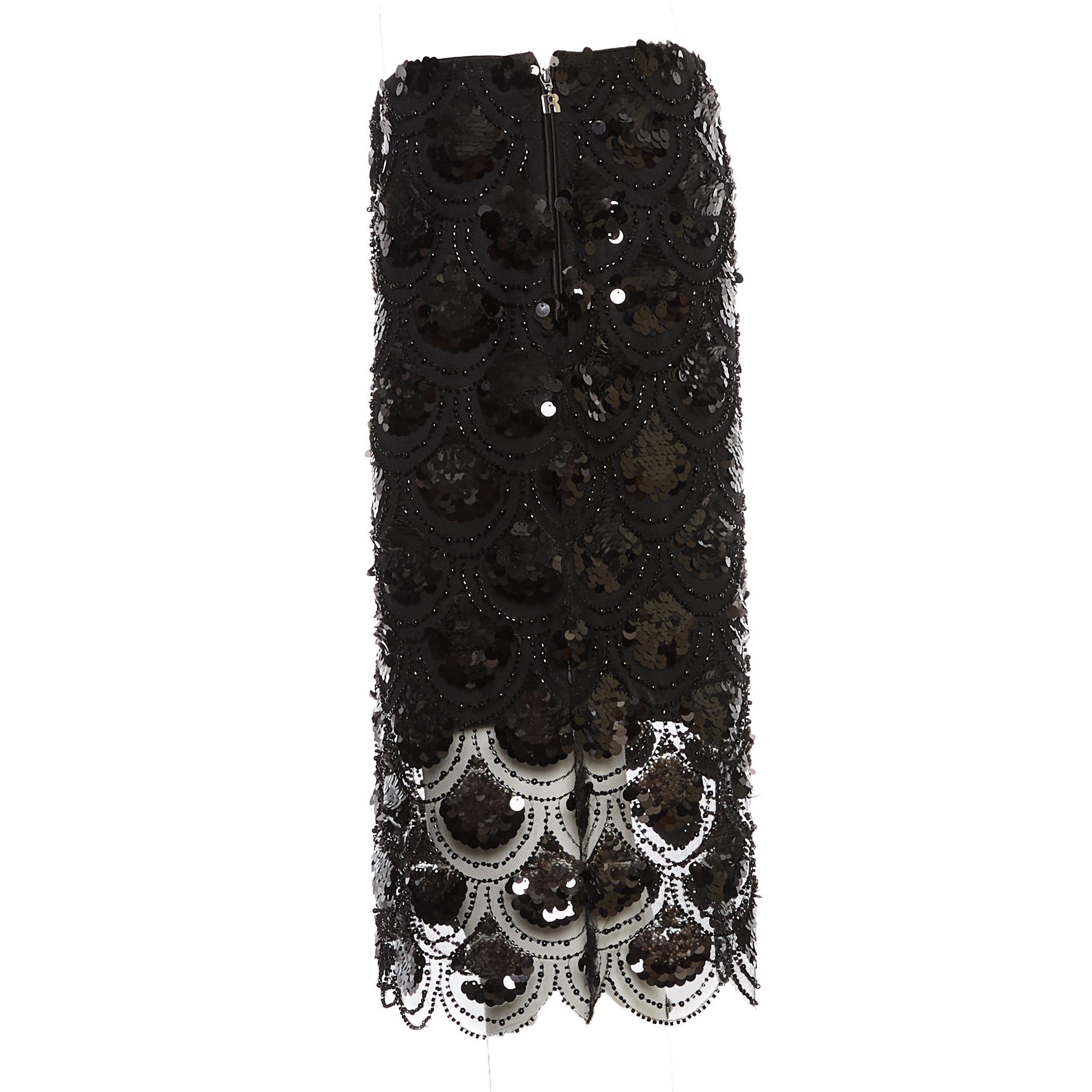 ROTATE Scalloped Sequin Midi Pencil Skirt