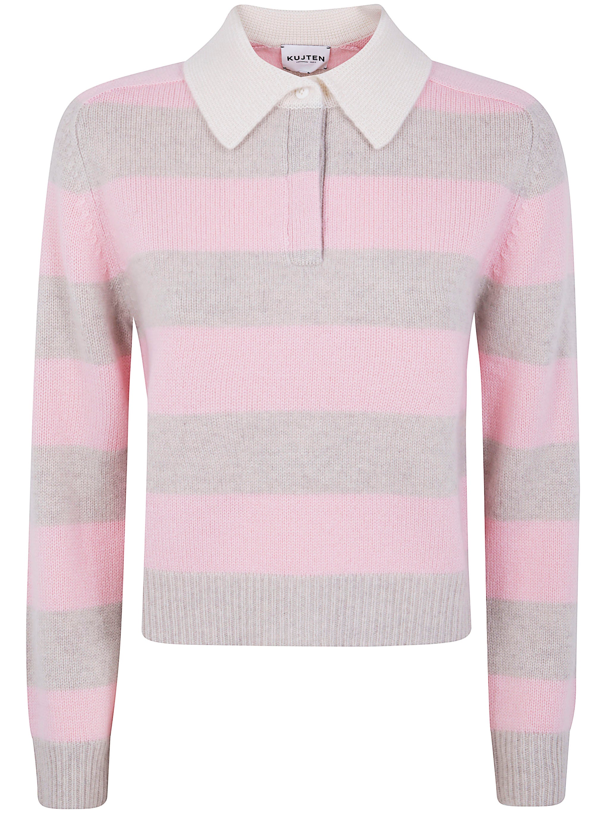 KUJTEN Royce Stripe Sweater with Shirt-Style Collar