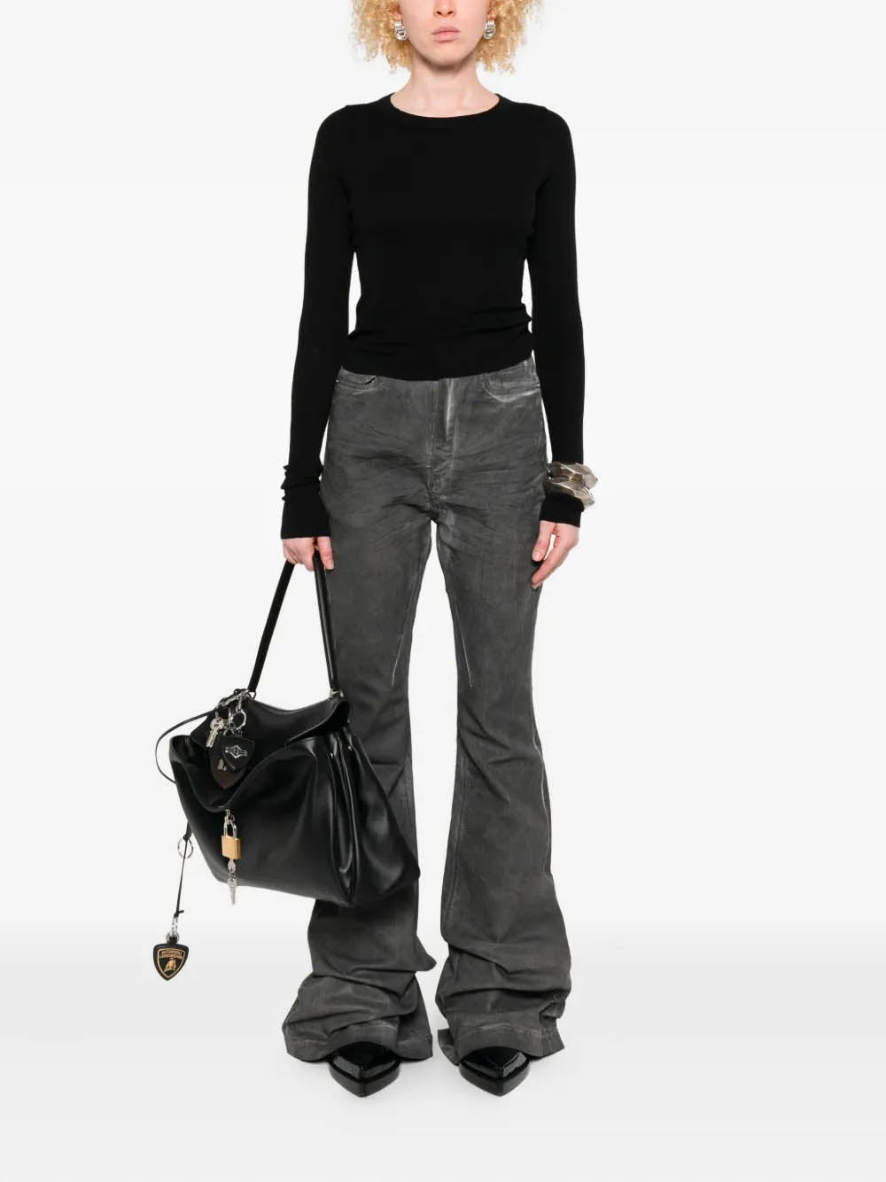 RICK OWENS Cropped Rib Long Sleeve Sweater