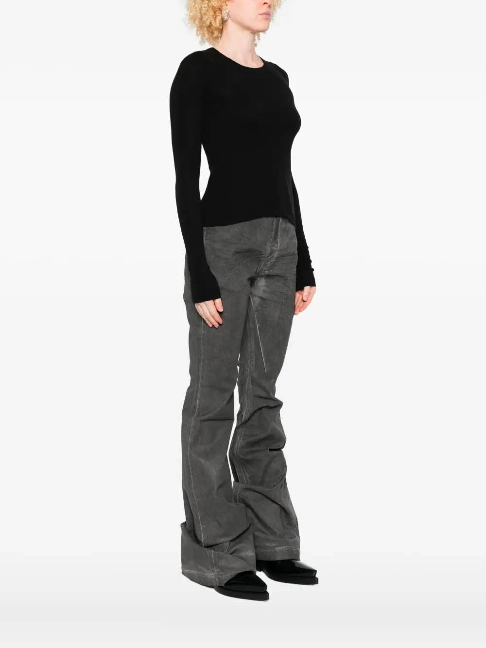RICK OWENS Cropped Rib Long Sleeve Sweater