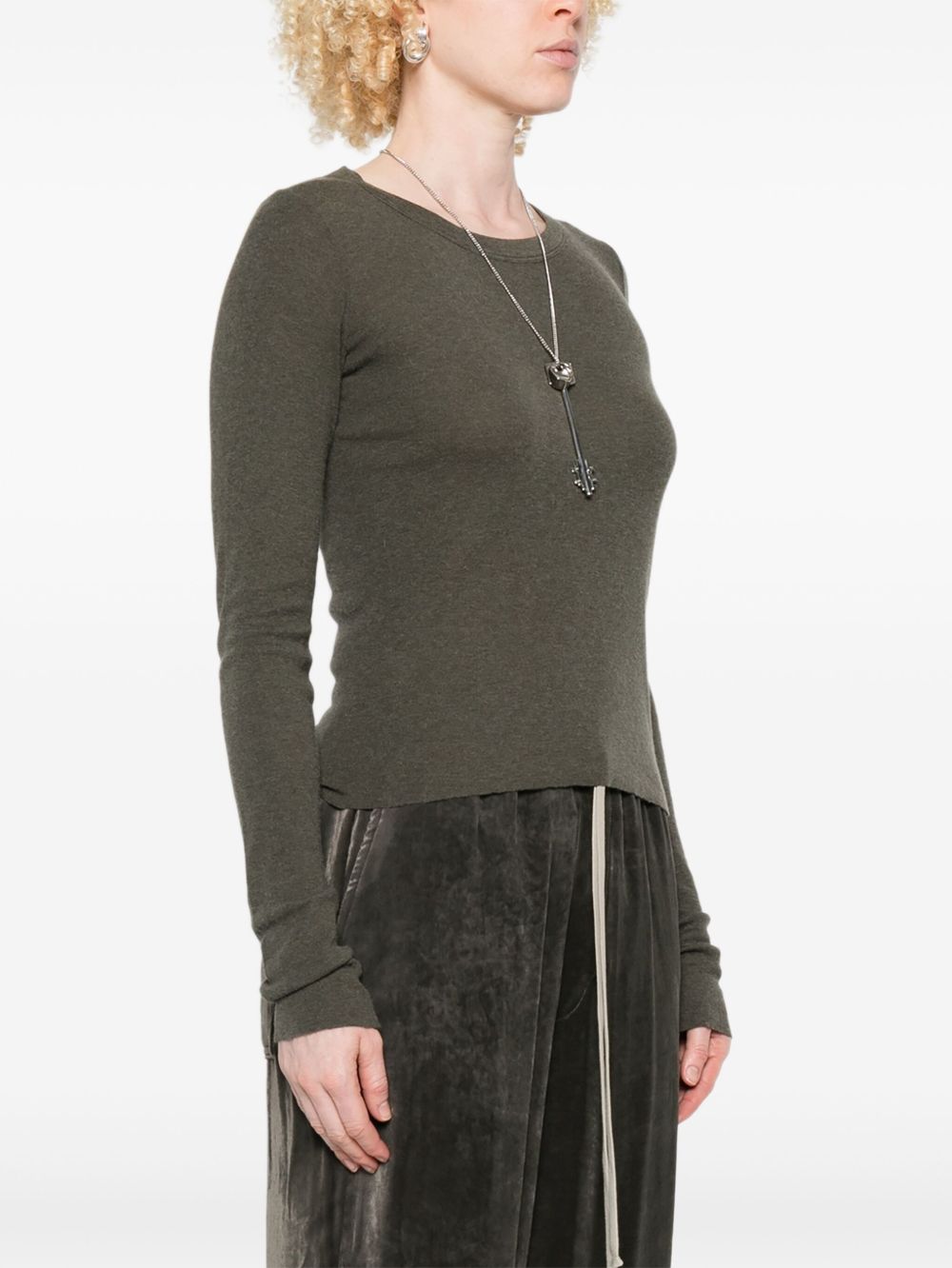 RICK OWENS Cropped Rib Long Sleeve Sweater