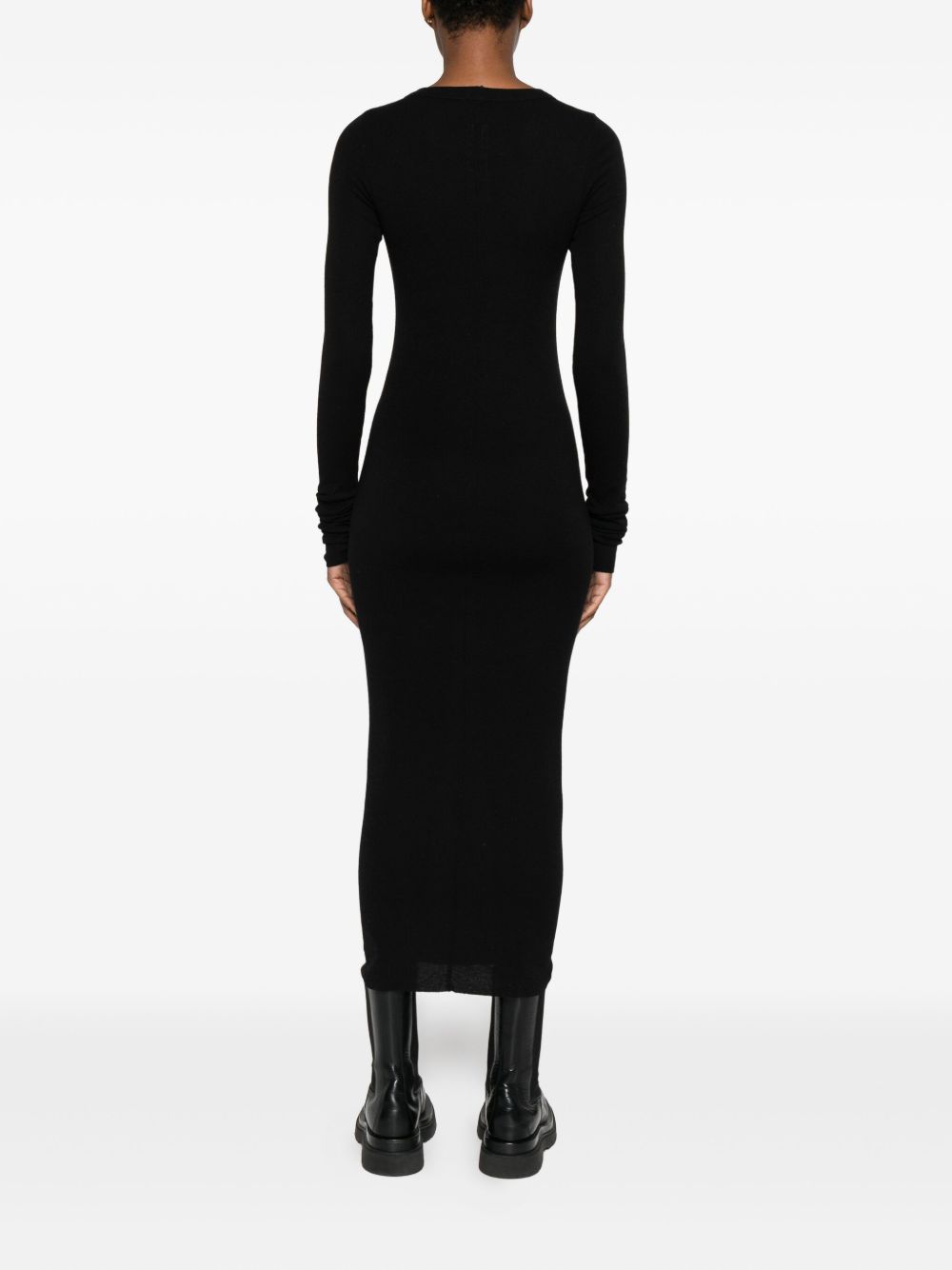 RICK OWENS MIDI DRESS with Round Neck and Long Sleeves