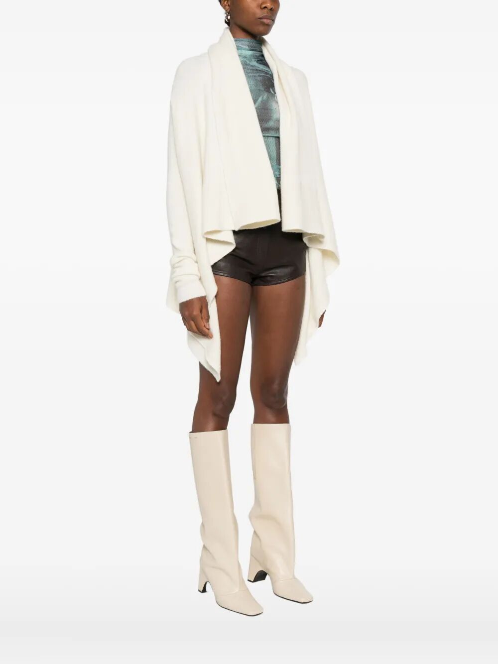 RICK OWENS Knit Hooded Medium Wrap Cardigan