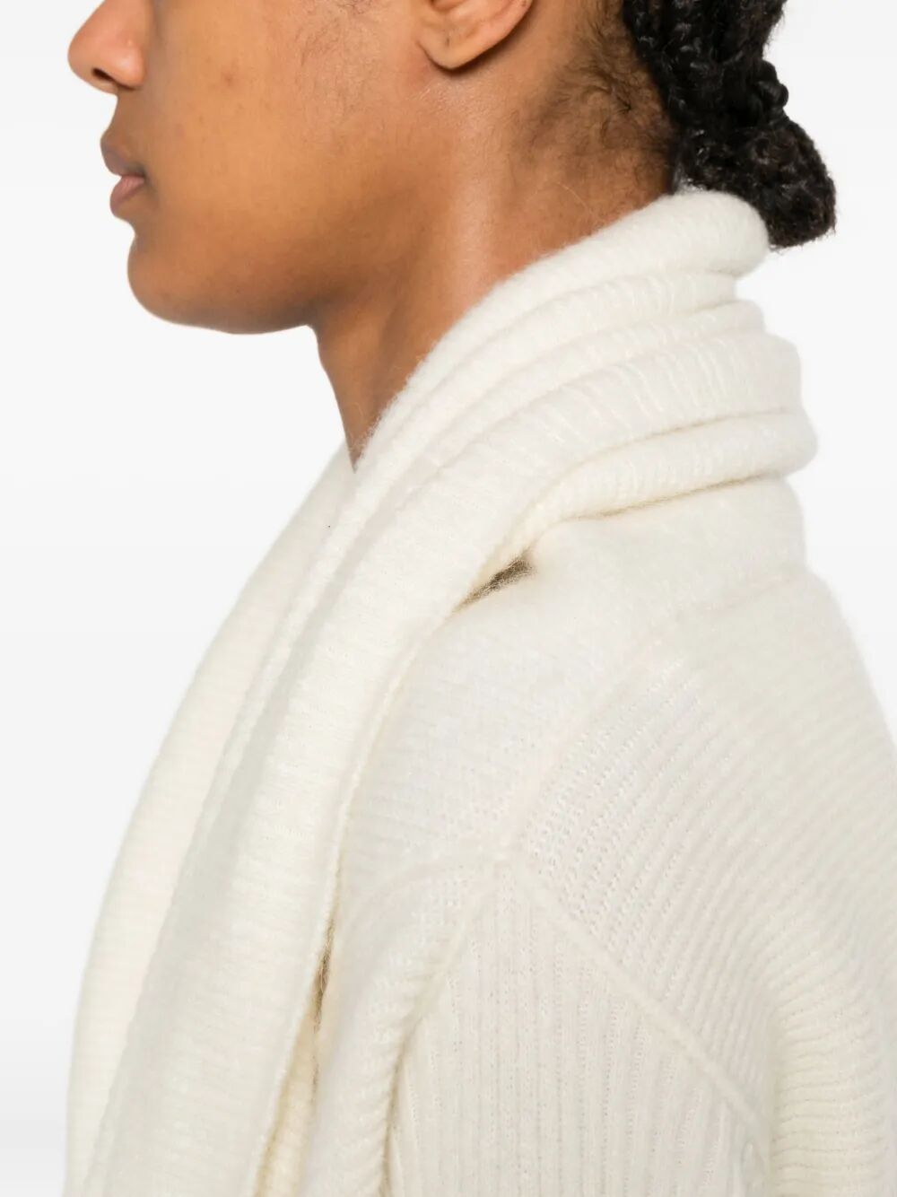 RICK OWENS Knit Long Cardigan with Scarf Collar for Women