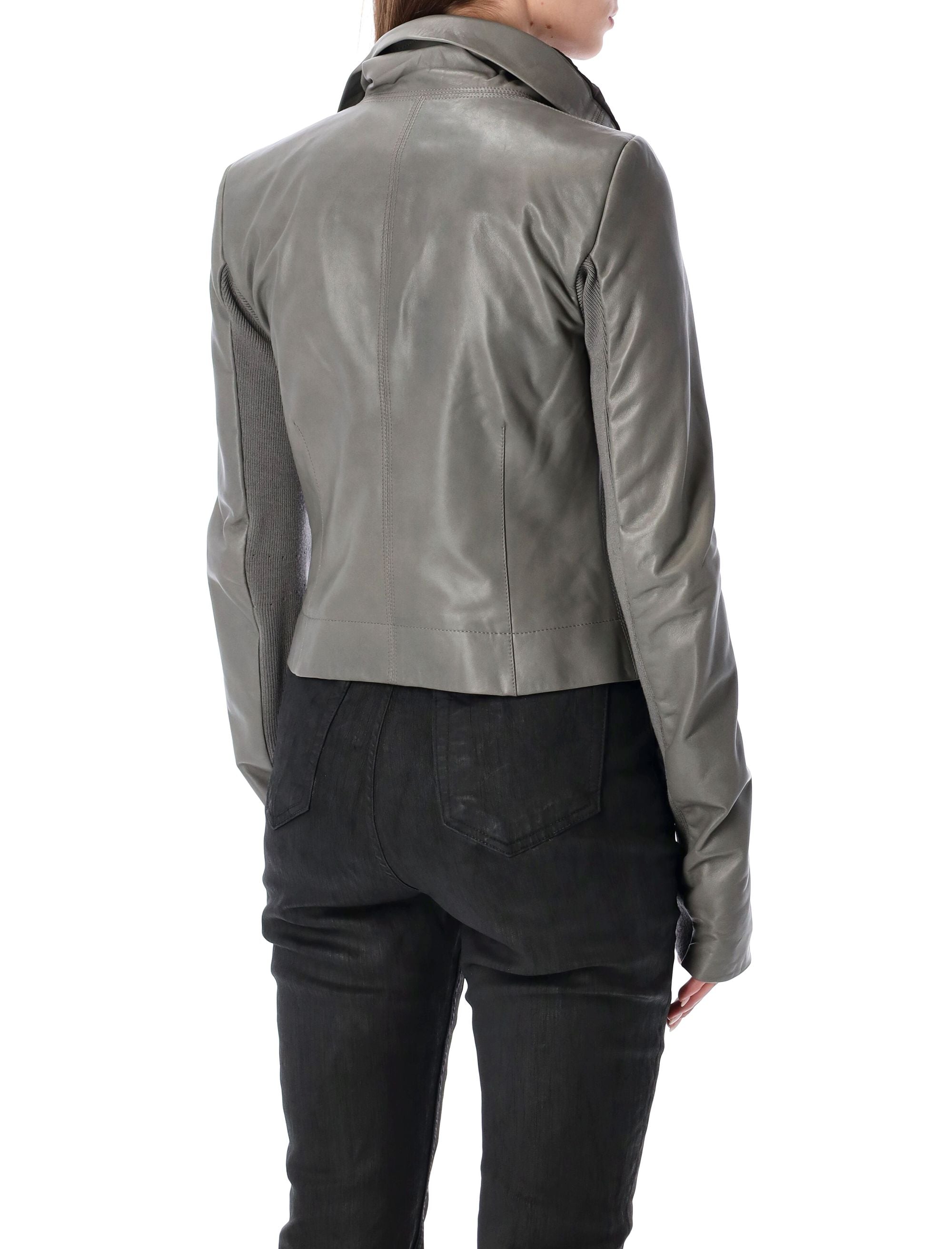 RICK OWENS Lamb Leather Jacket with Draped Collar - Size 42