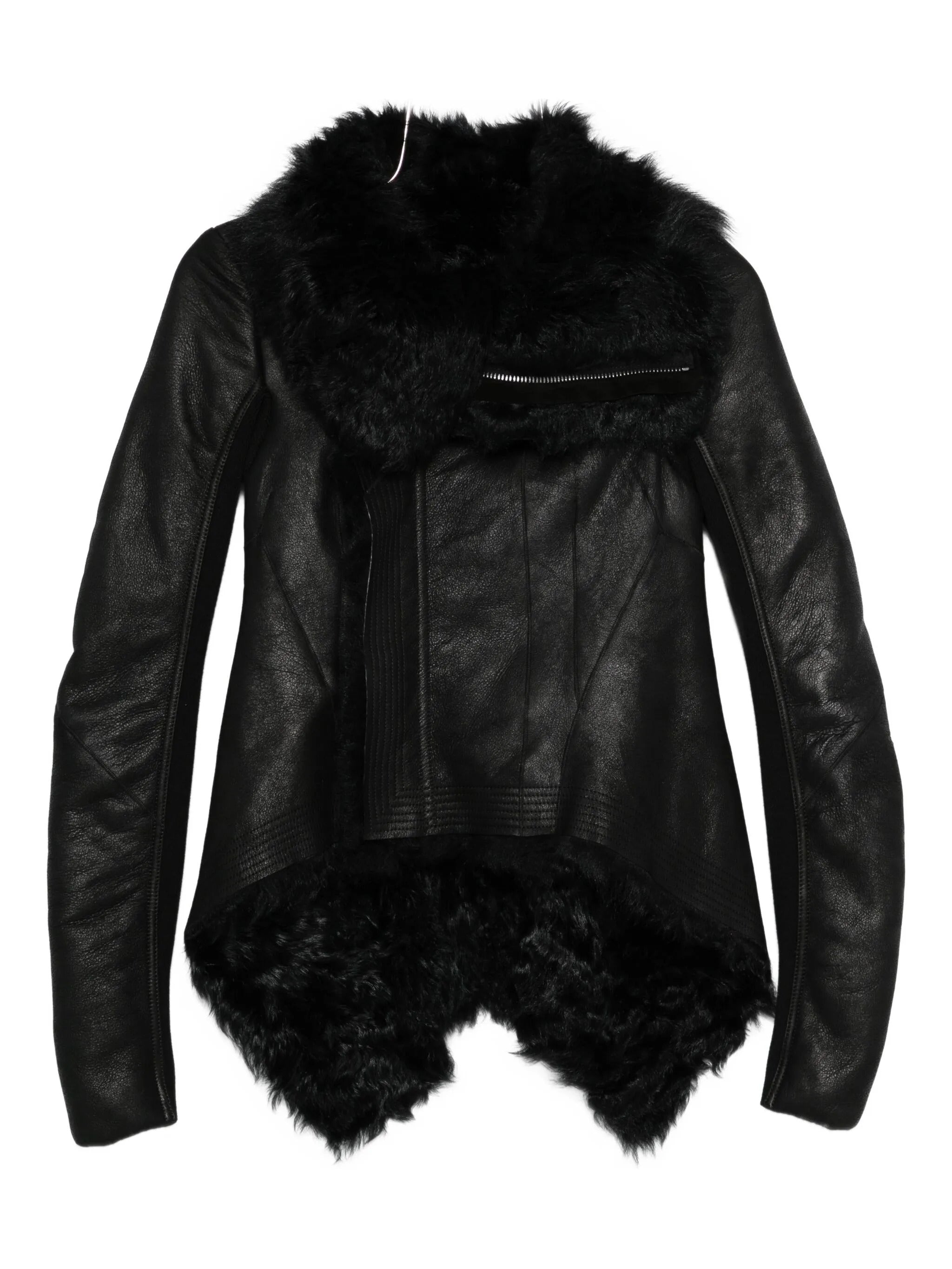 RICK OWENS High-Neck Hammered Leather Jacket