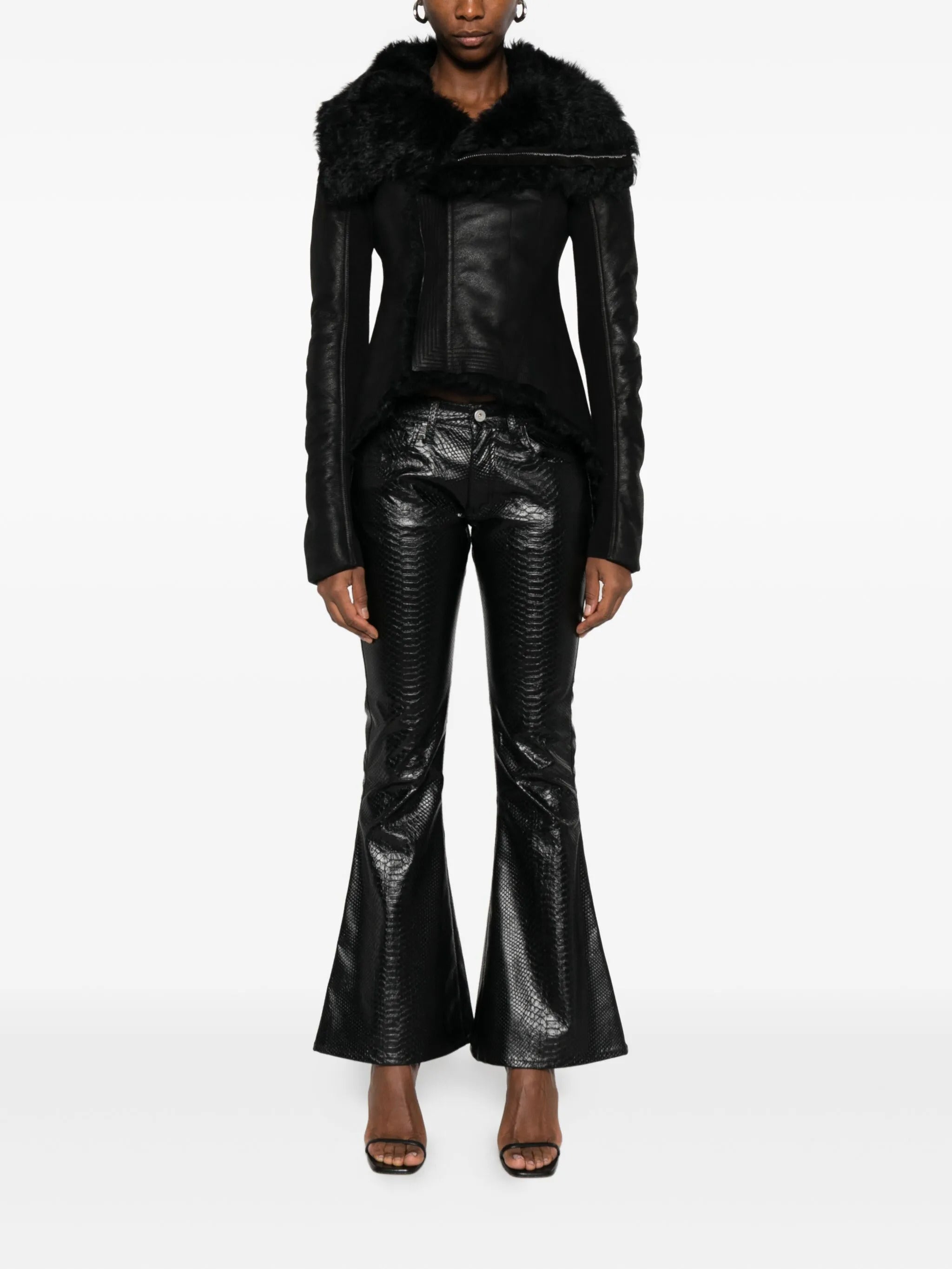 RICK OWENS High-Neck Hammered Leather Jacket