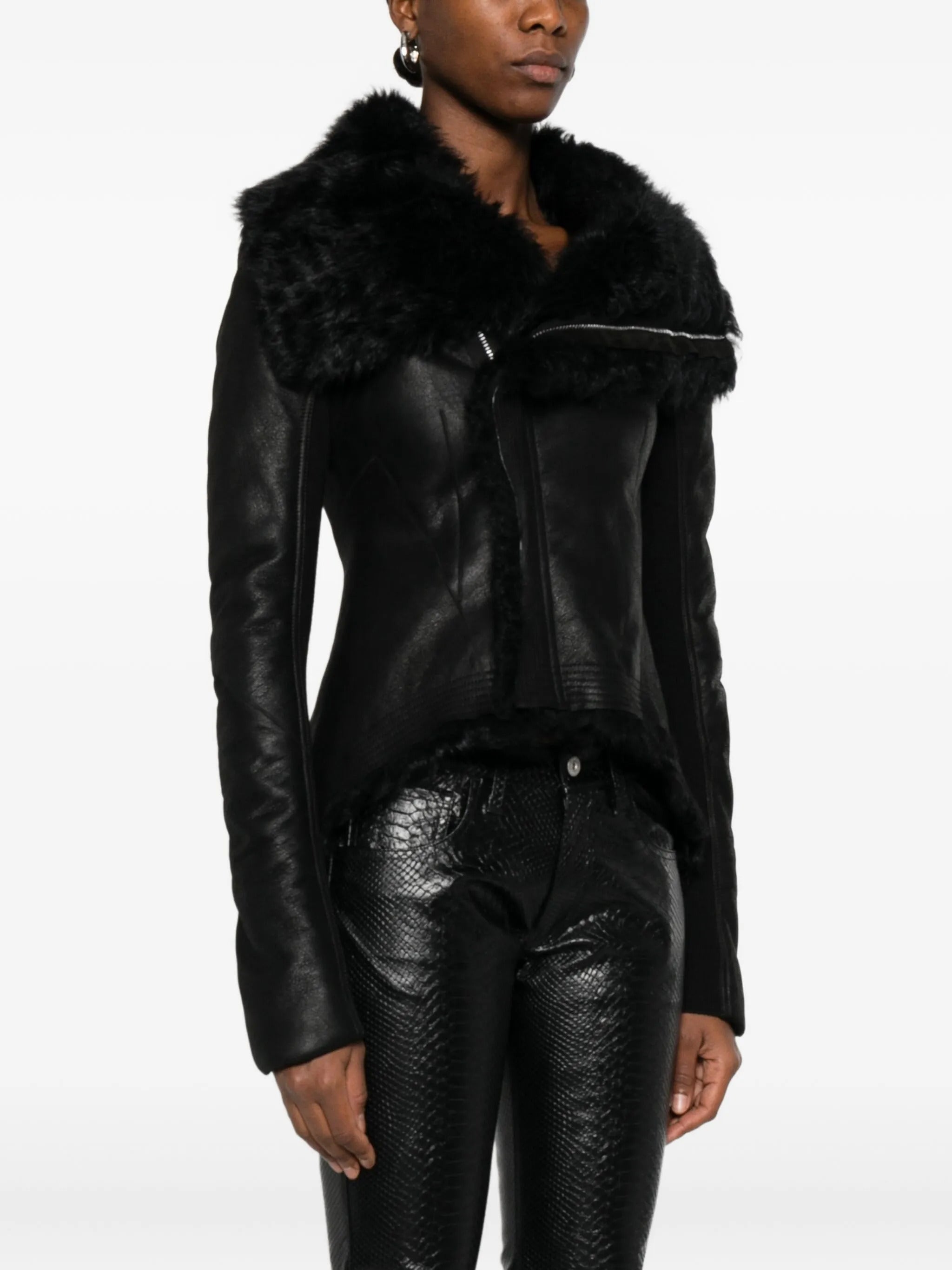 RICK OWENS High-Neck Hammered Leather Jacket