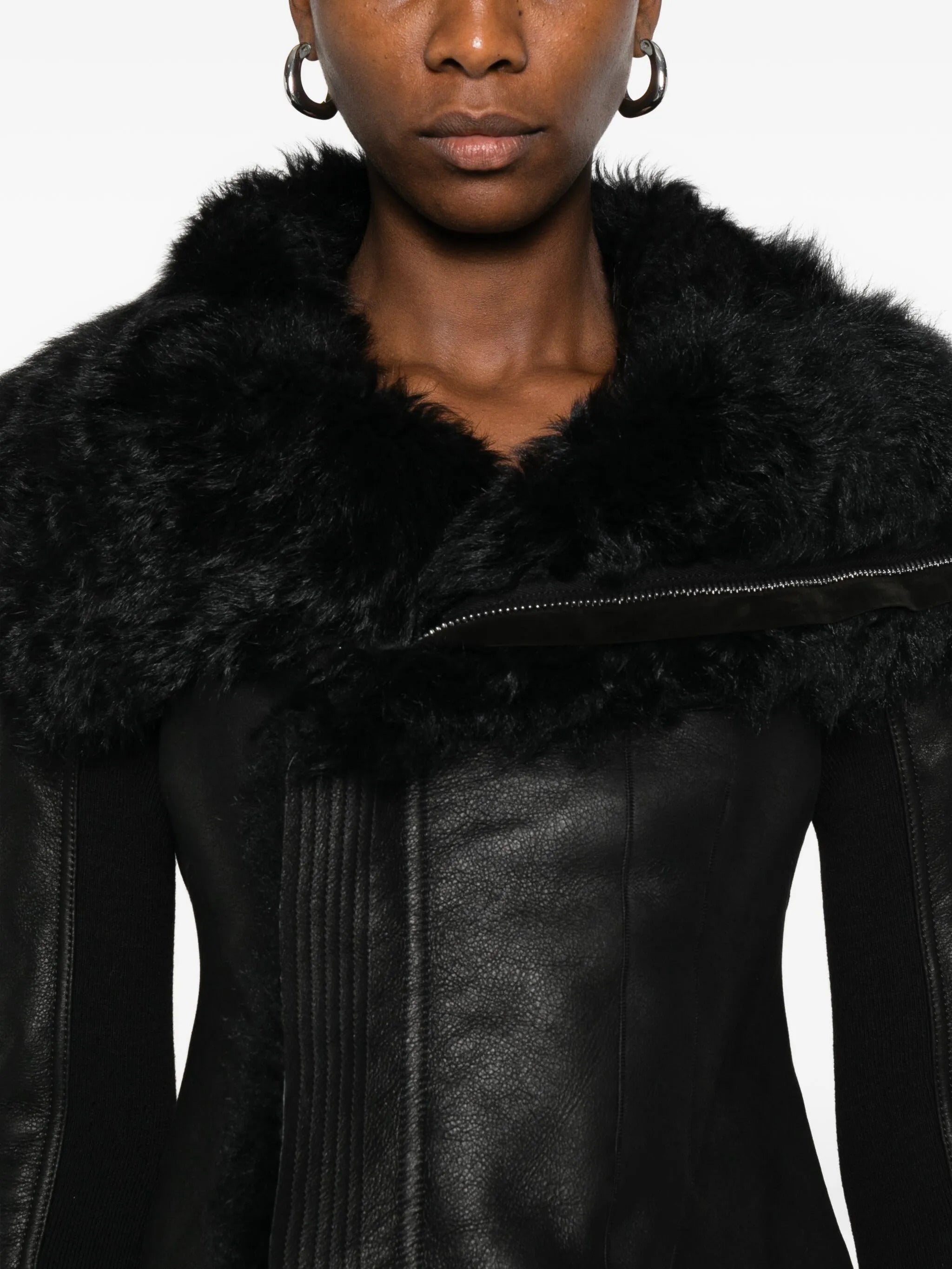 RICK OWENS High-Neck Hammered Leather Jacket
