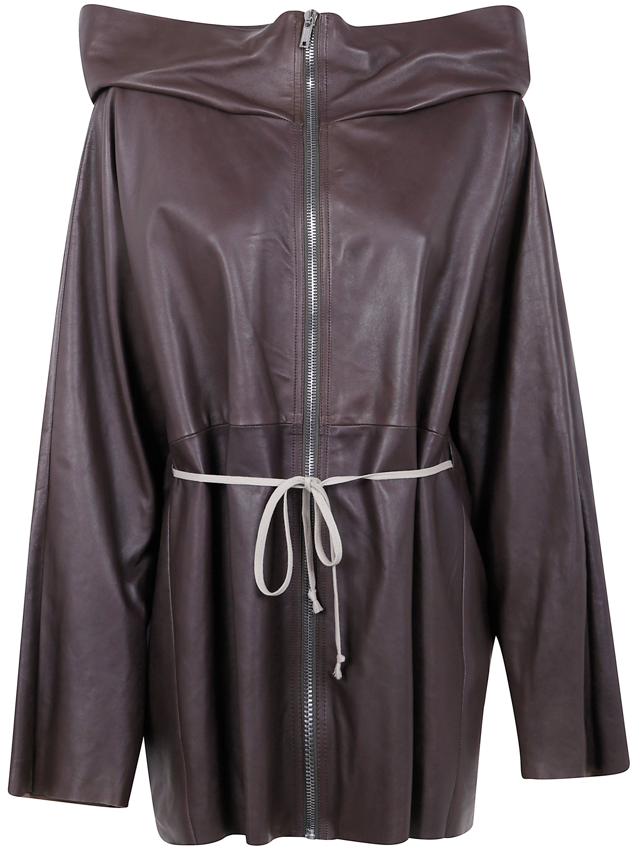 RICK OWENS Zip-Front Hooded Leather Jacket for Women
