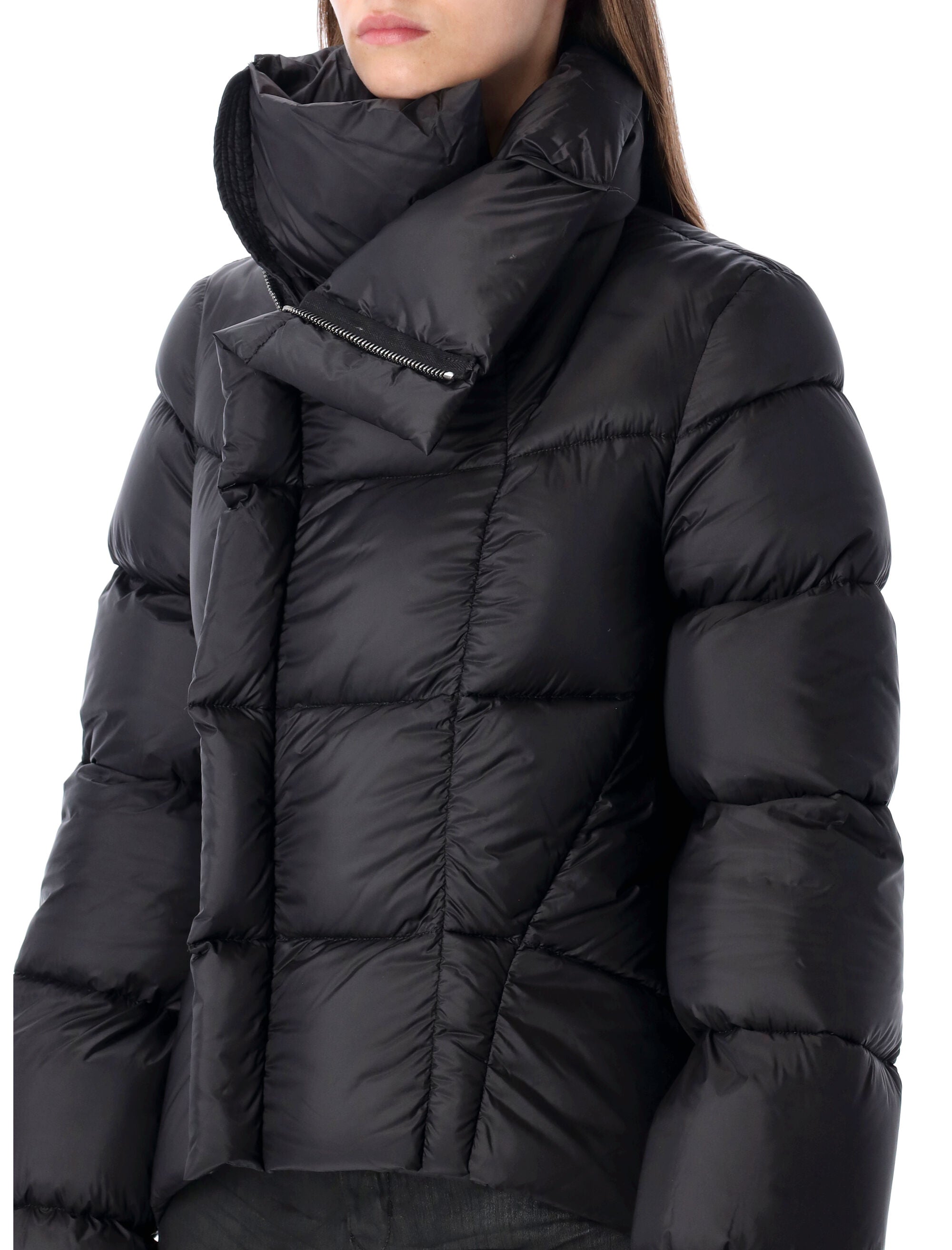 RICK OWENS Padded Down Jacket with High Collar - Longer Length