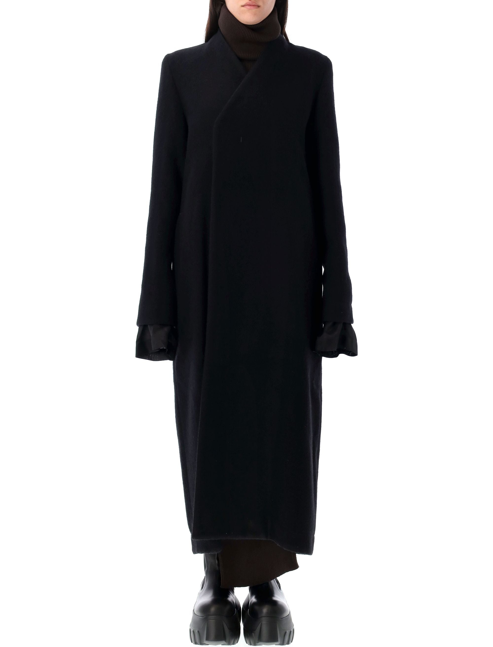 RICK OWENS Stylish Women's Wool Overlap Seam Coat
