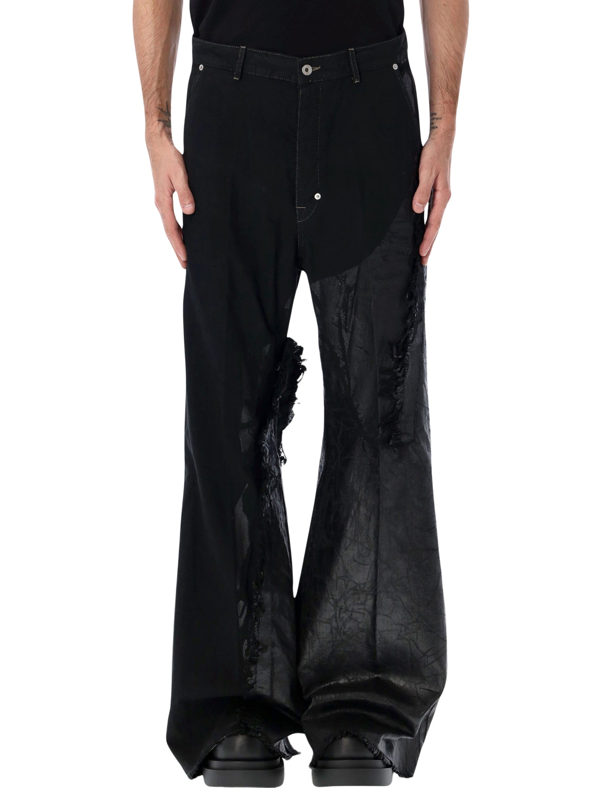 RICK OWENS Avant-Garde Distressed Pants with High Waist - Size 32