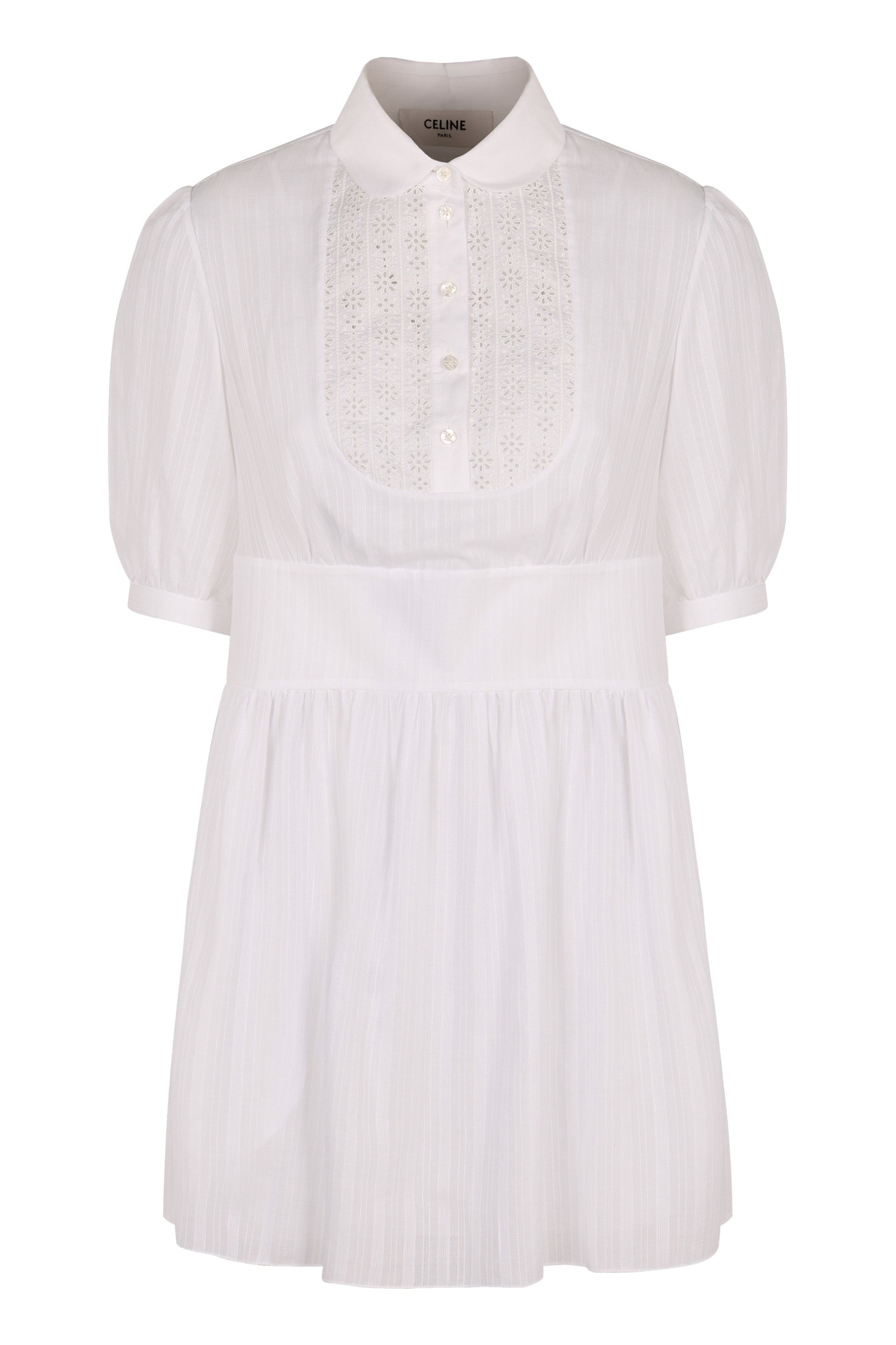 CELINE Cotton Shirtdress with Balloon Sleeves