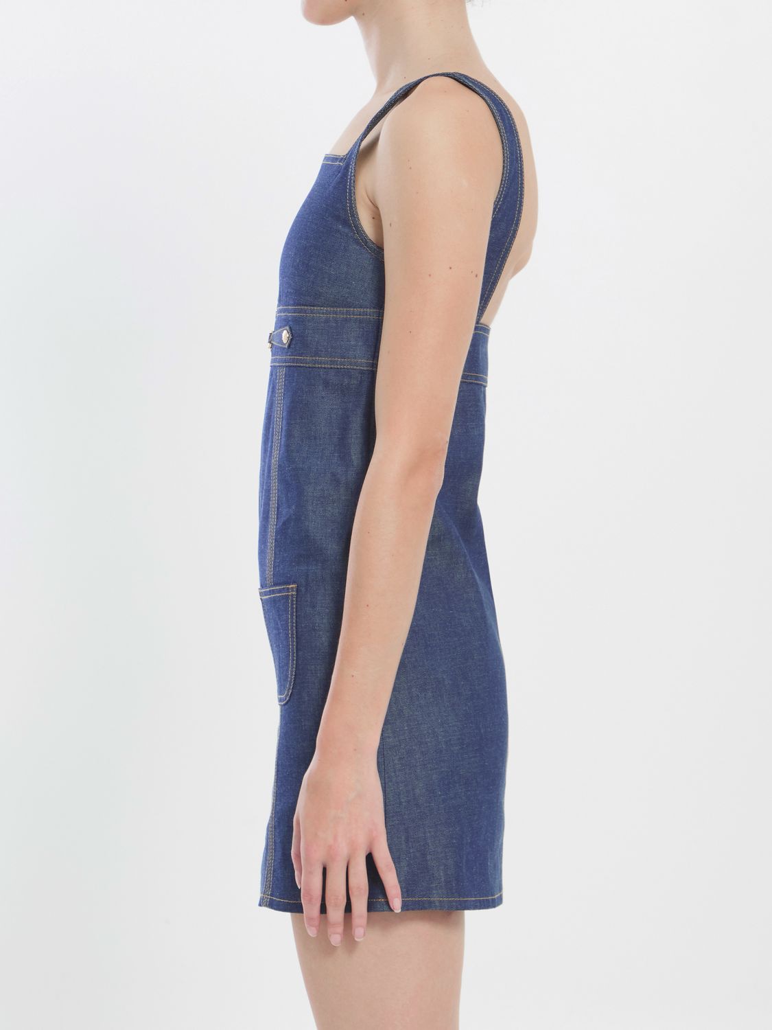 CELINE Sleeveless Mini Dress with Contrast Stitching
