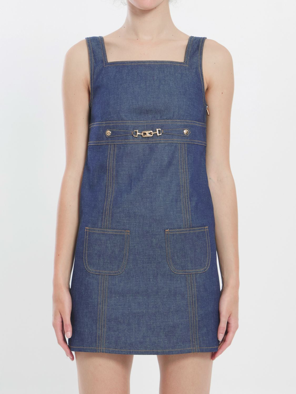 CELINE Sleeveless Mini Dress with Contrast Stitching