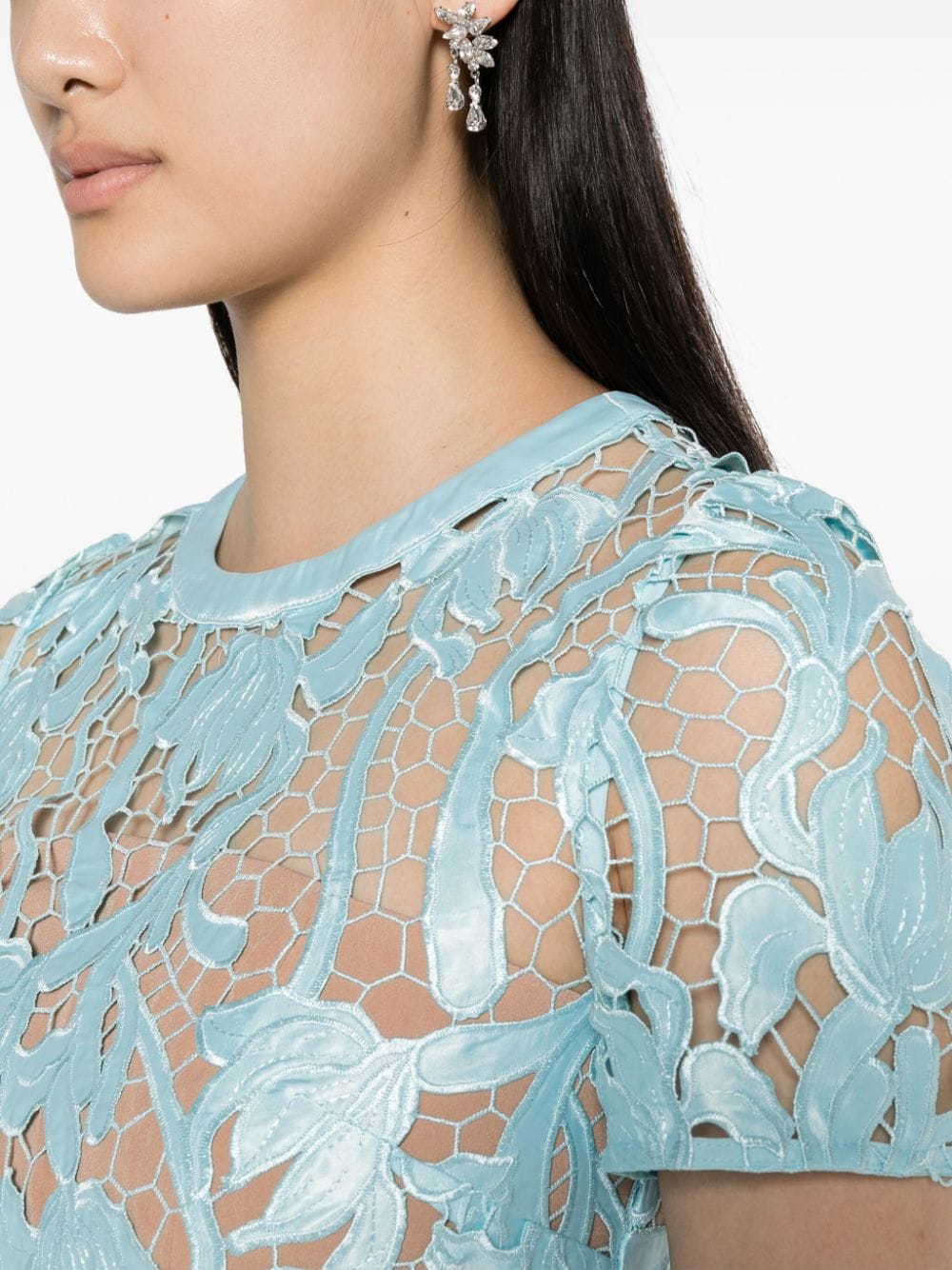 SELF-PORTRAIT Lace Midi Dress with Fitted Waist and Flared Skirt