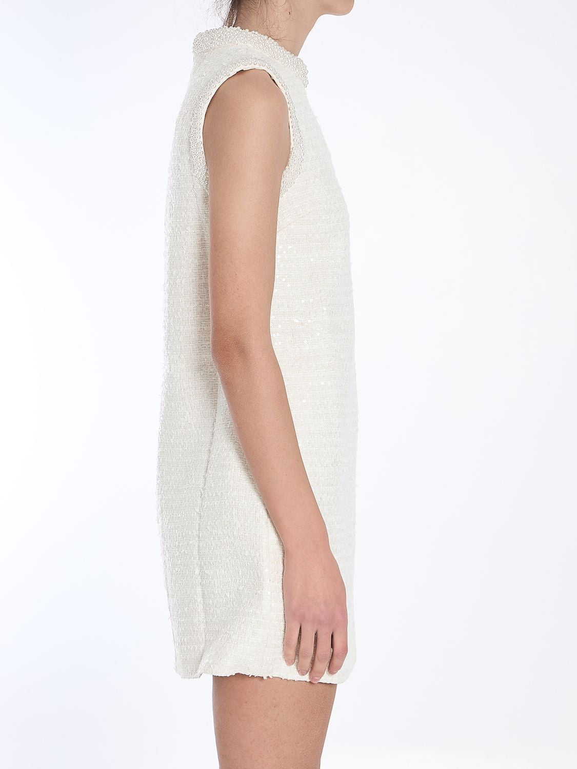 SELF-PORTRAIT Chic Boucle Loop Mini Dress with Pearls - Size 6