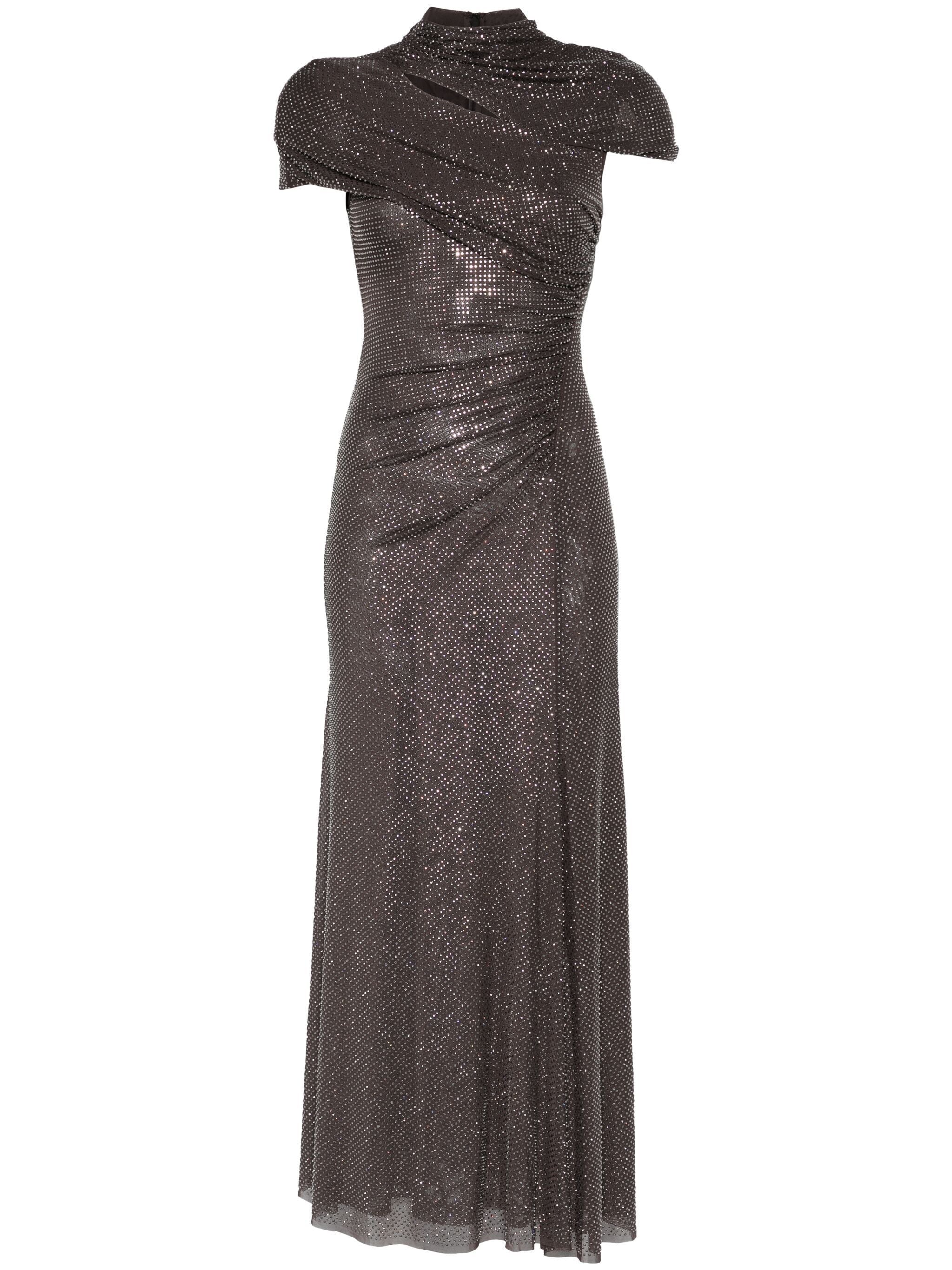 SELF-PORTRAIT Rhinestone Mesh Cut Out Midi Dress