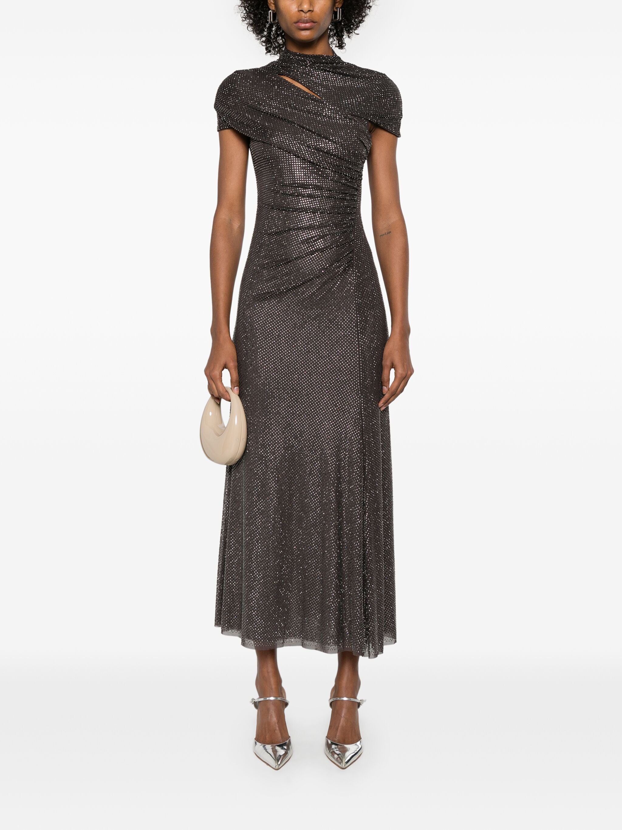 SELF-PORTRAIT Rhinestone Mesh Cut Out Midi Dress